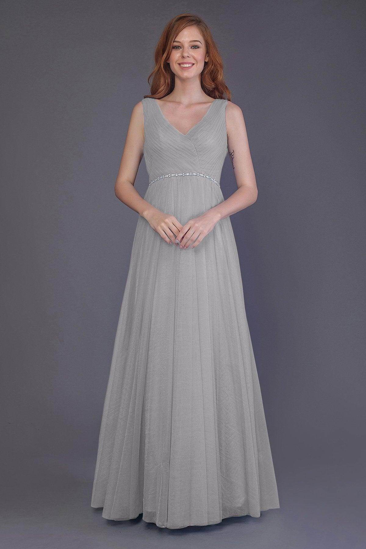 Sheath-Column Floor Length Tulle Bridesmaid Dress PR3518