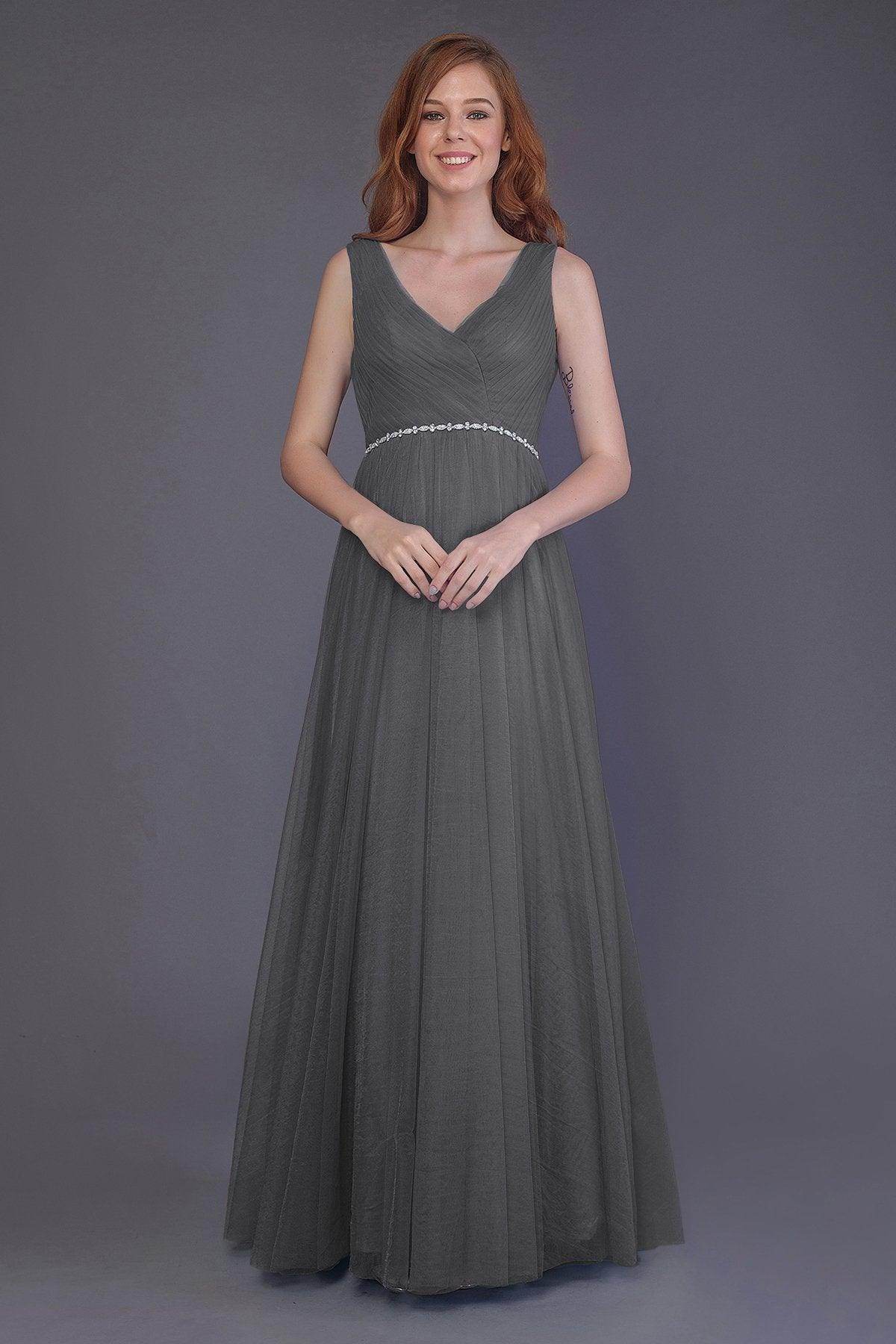 Sheath-Column Floor Length Tulle Bridesmaid Dress PR3518