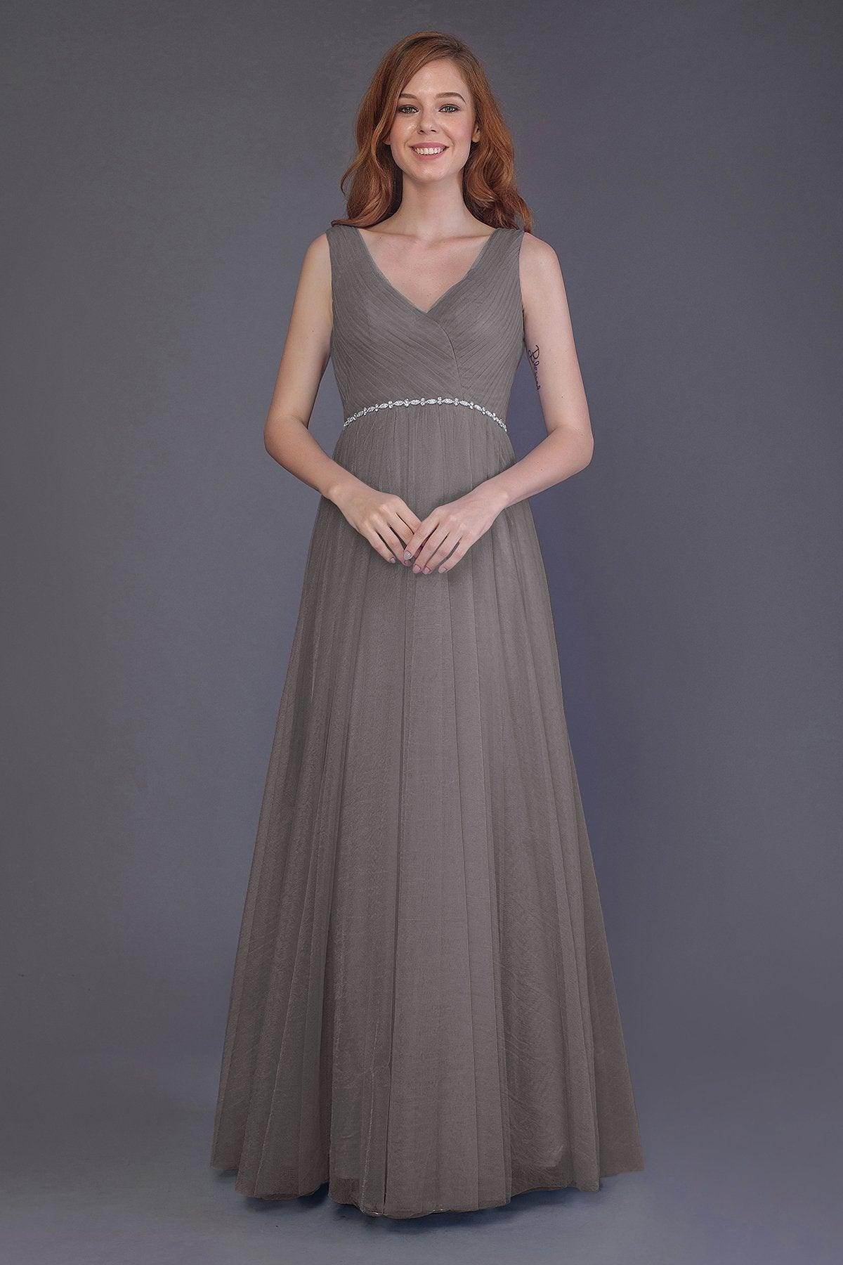 Sheath-Column Floor Length Tulle Bridesmaid Dress PR3518