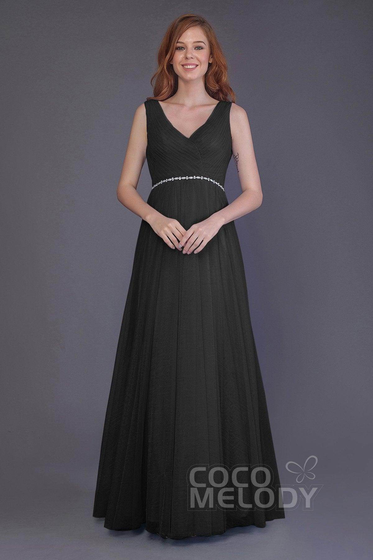 Sheath-Column Floor Length Tulle Bridesmaid Dress PR3518