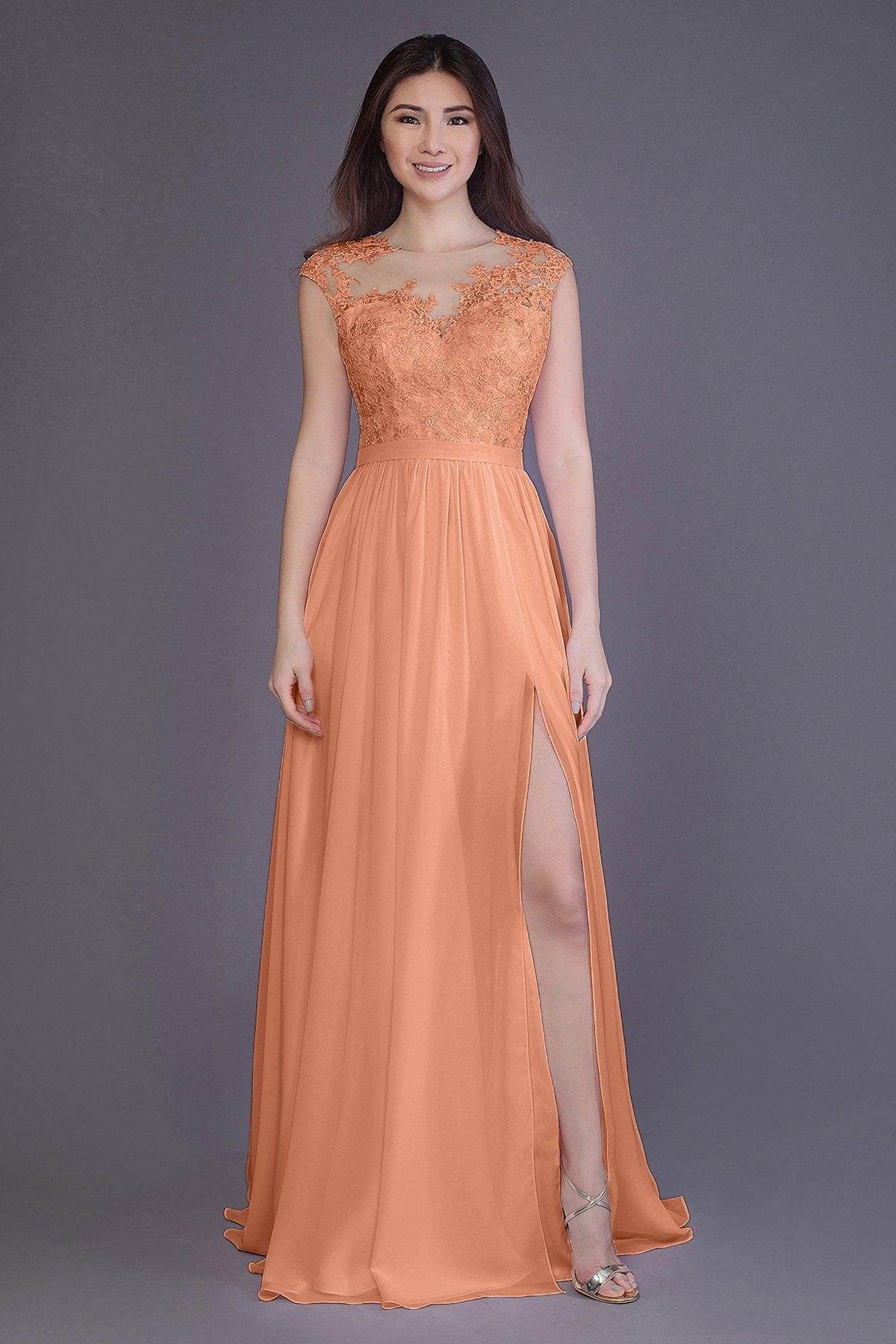A-Line Floor Length Chiffon and Lace Bridesmaid Dress PR3554