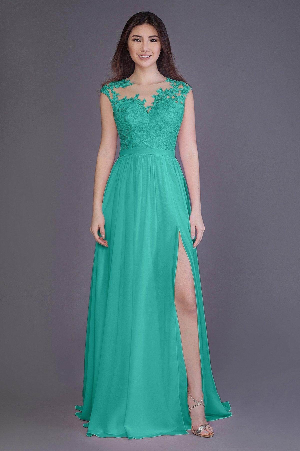 A-Line Floor Length Chiffon and Lace Bridesmaid Dress PR3554