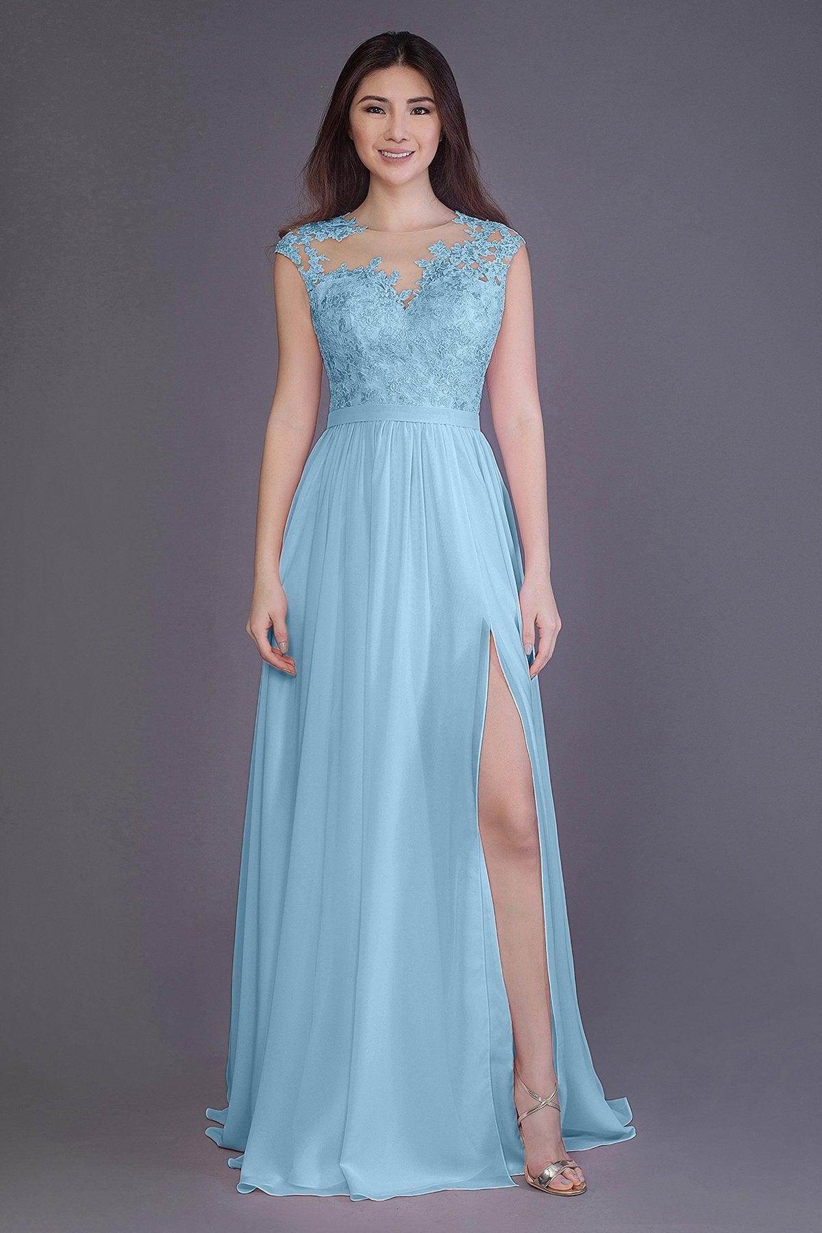 A-Line Floor Length Chiffon and Lace Bridesmaid Dress PR3554