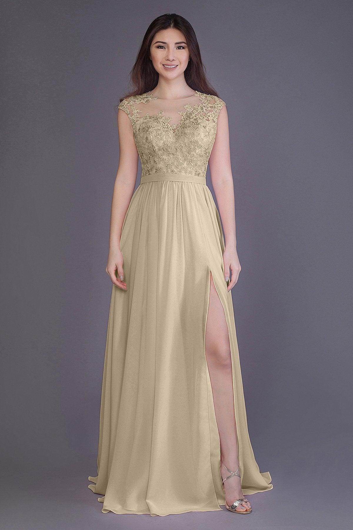 Sheath Floor Length Chiffon and Lace Bridesmaid Dress PR3554PS
