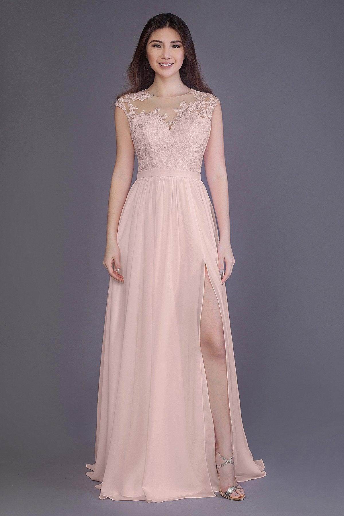 A-Line Floor Length Chiffon and Lace Bridesmaid Dress PR3554