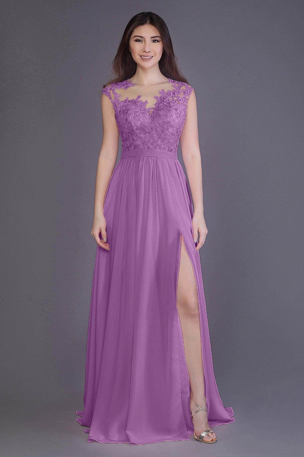 A-Line Floor Length Chiffon and Lace Bridesmaid Dress PR3554