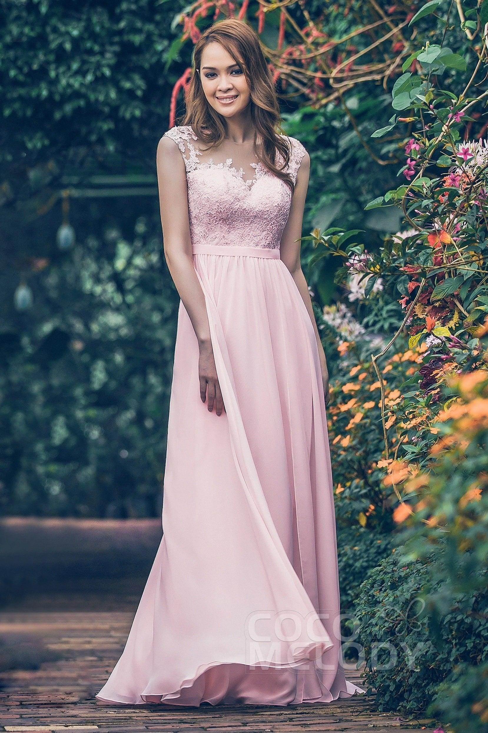 A-Line Floor Length Chiffon and Lace Bridesmaid Dress PR3554