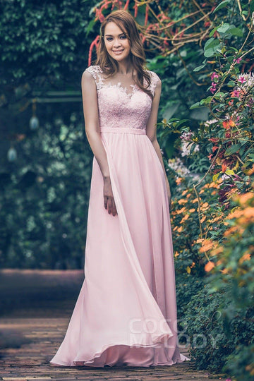 A-Line Floor Length Chiffon and Lace Bridesmaid Dress PR3554