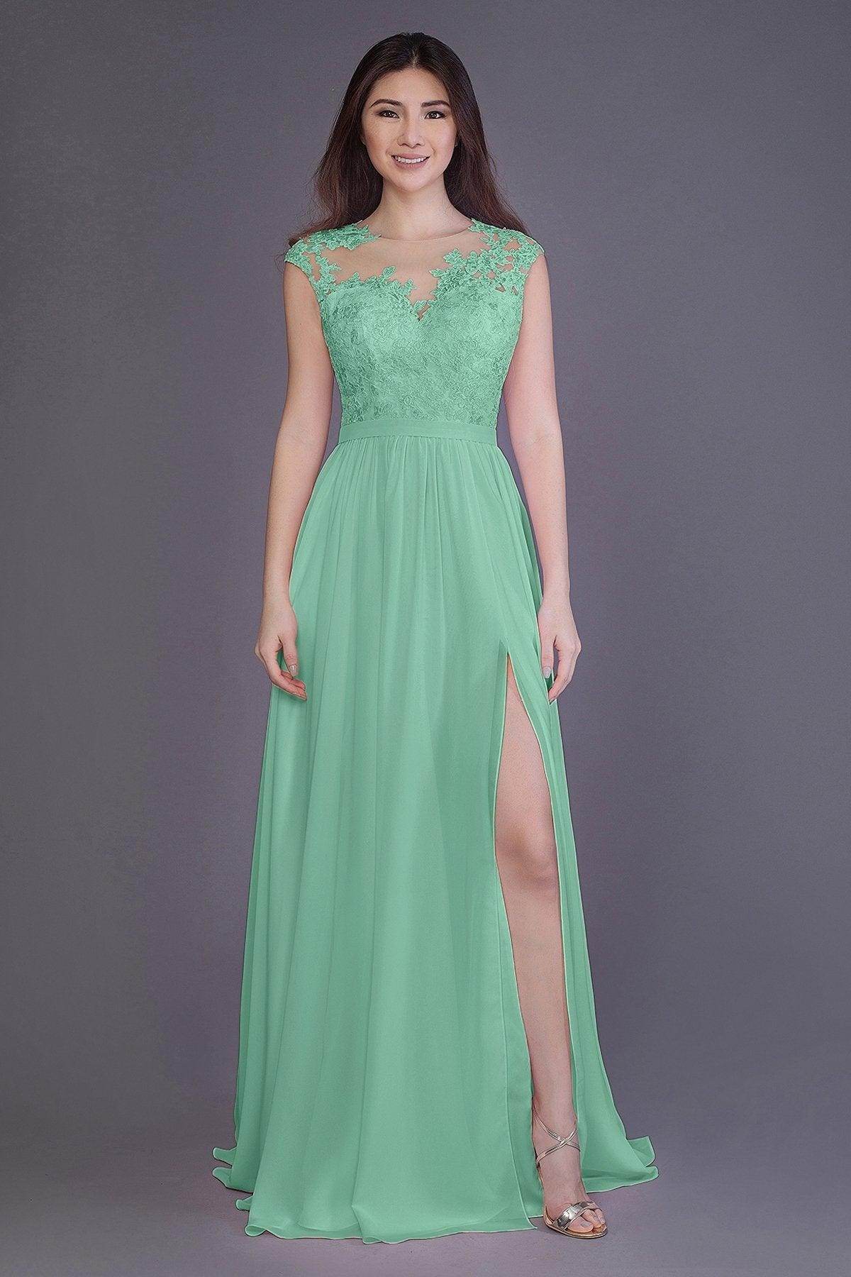 A-Line Floor Length Chiffon and Lace Bridesmaid Dress PR3554