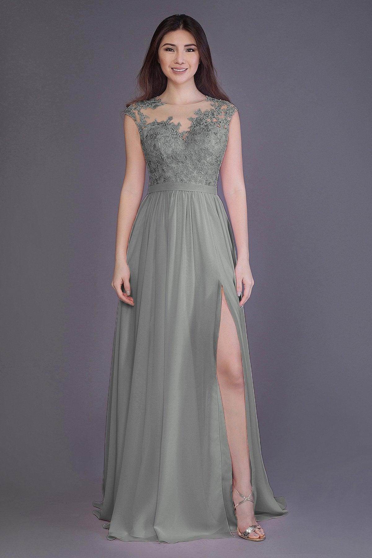 Sheath Floor Length Chiffon and Lace Bridesmaid Dress PR3554PS