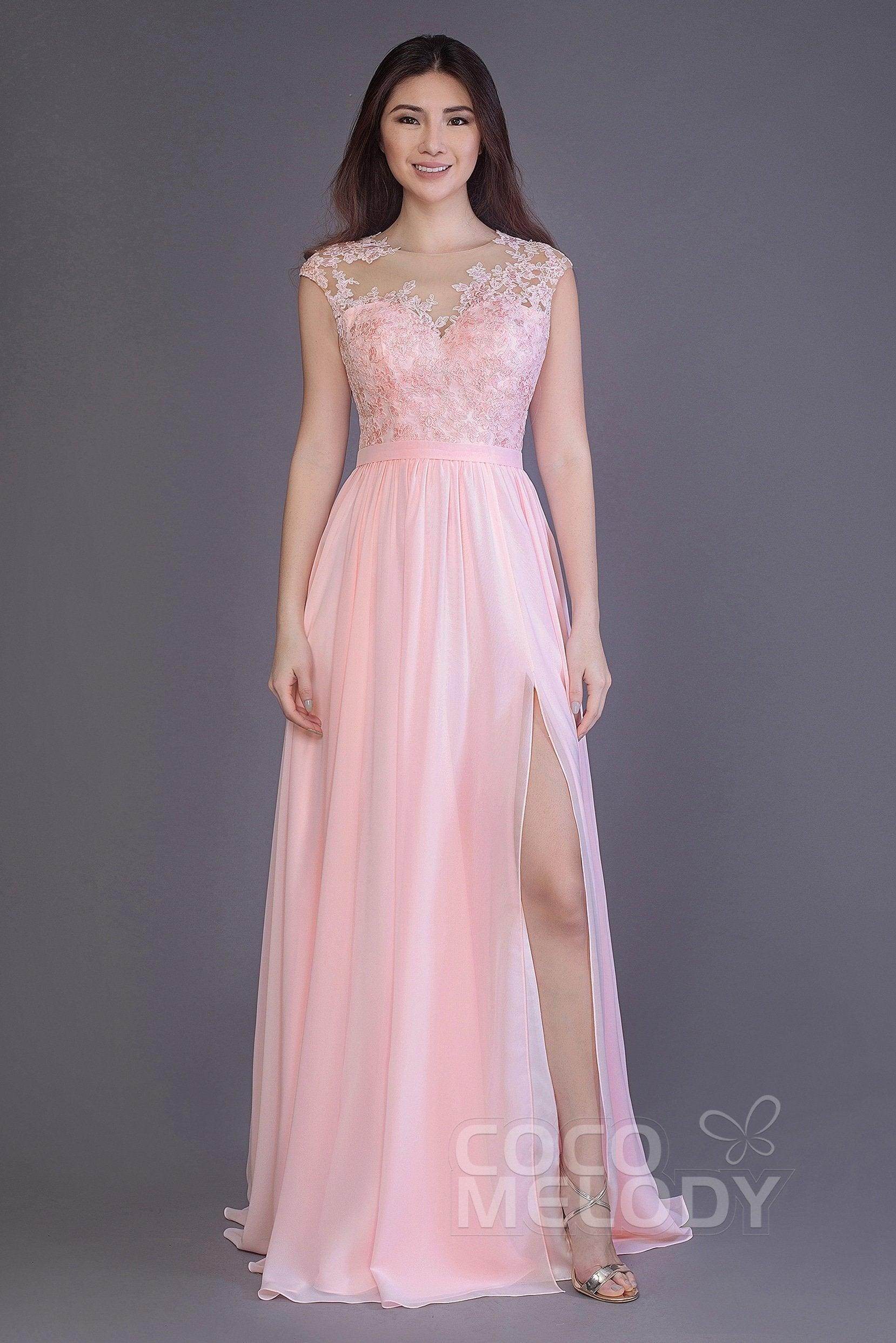 A-Line Floor Length Chiffon and Lace Bridesmaid Dress PR3554