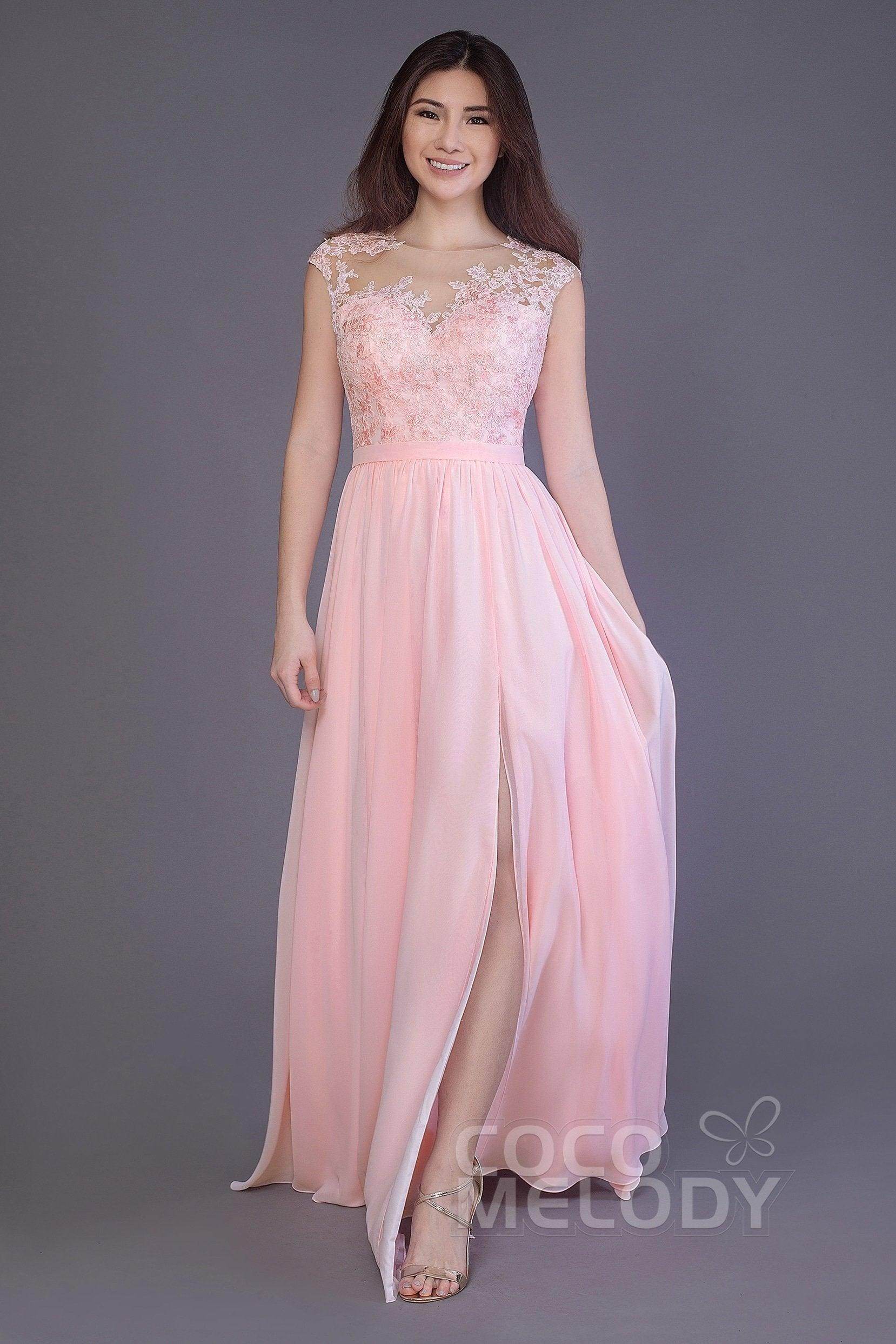 A-Line Floor Length Chiffon and Lace Bridesmaid Dress PR3554