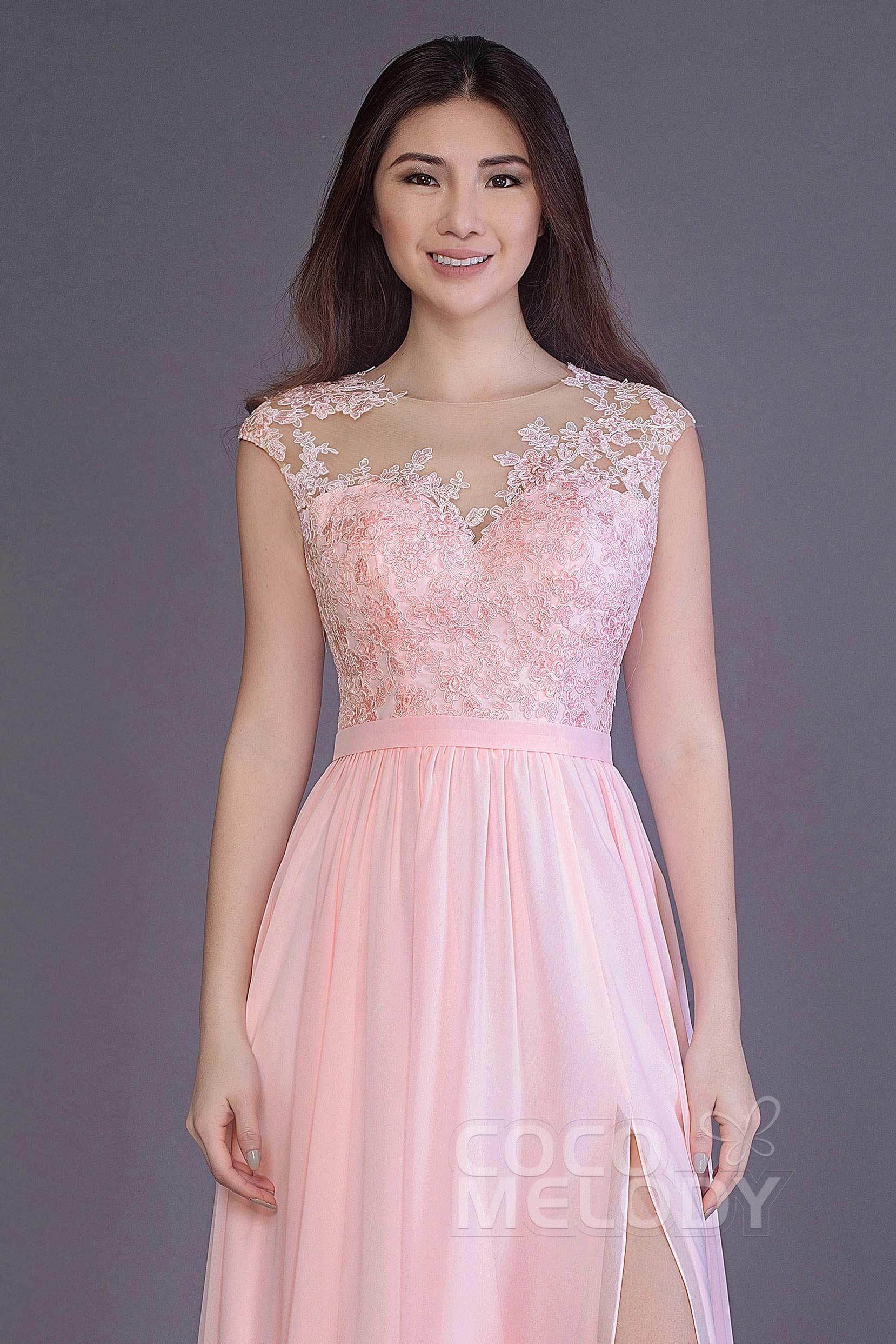 A-Line Floor Length Chiffon and Lace Bridesmaid Dress PR3554