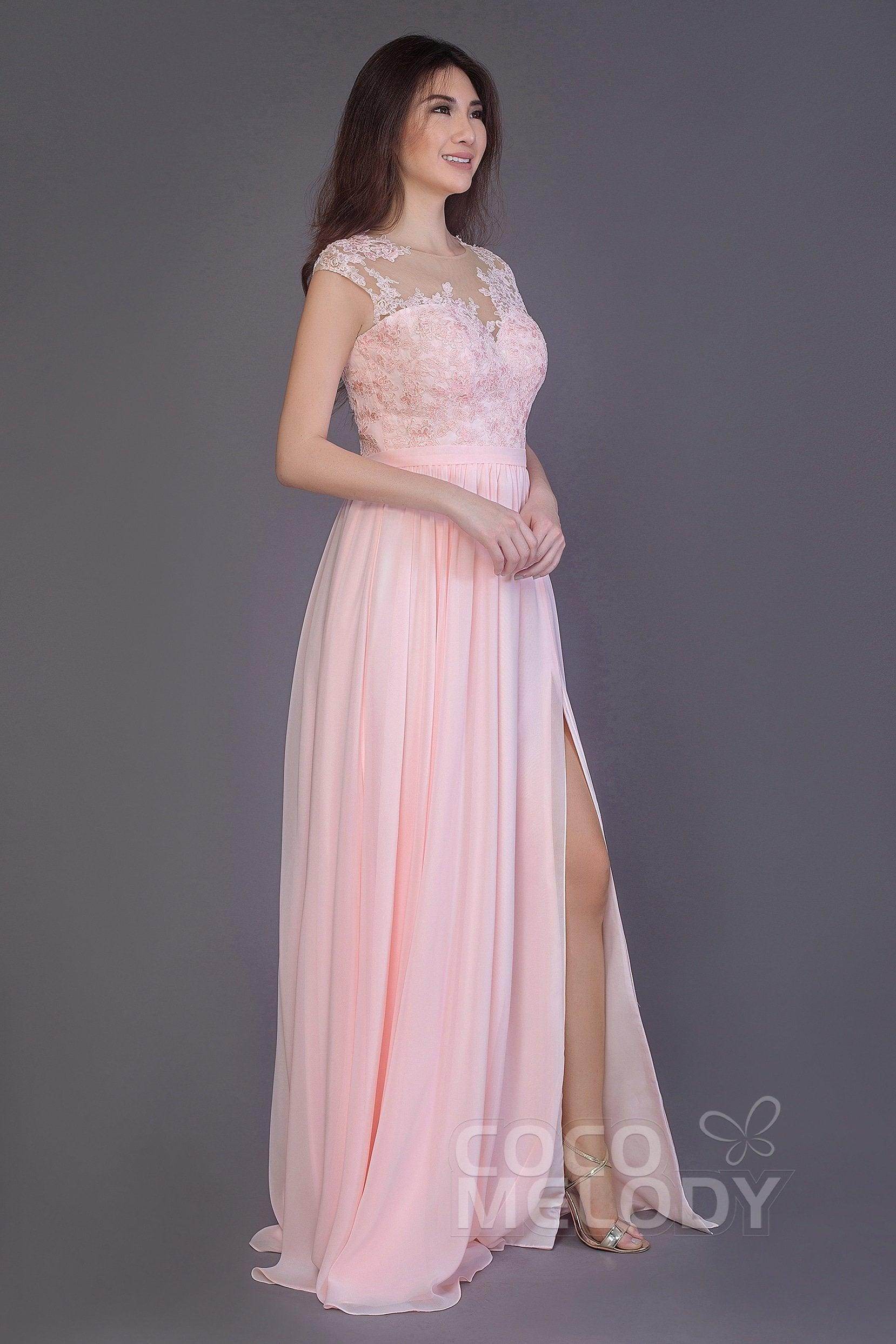 Sheath Floor Length Chiffon and Lace Bridesmaid Dress PR3554PS