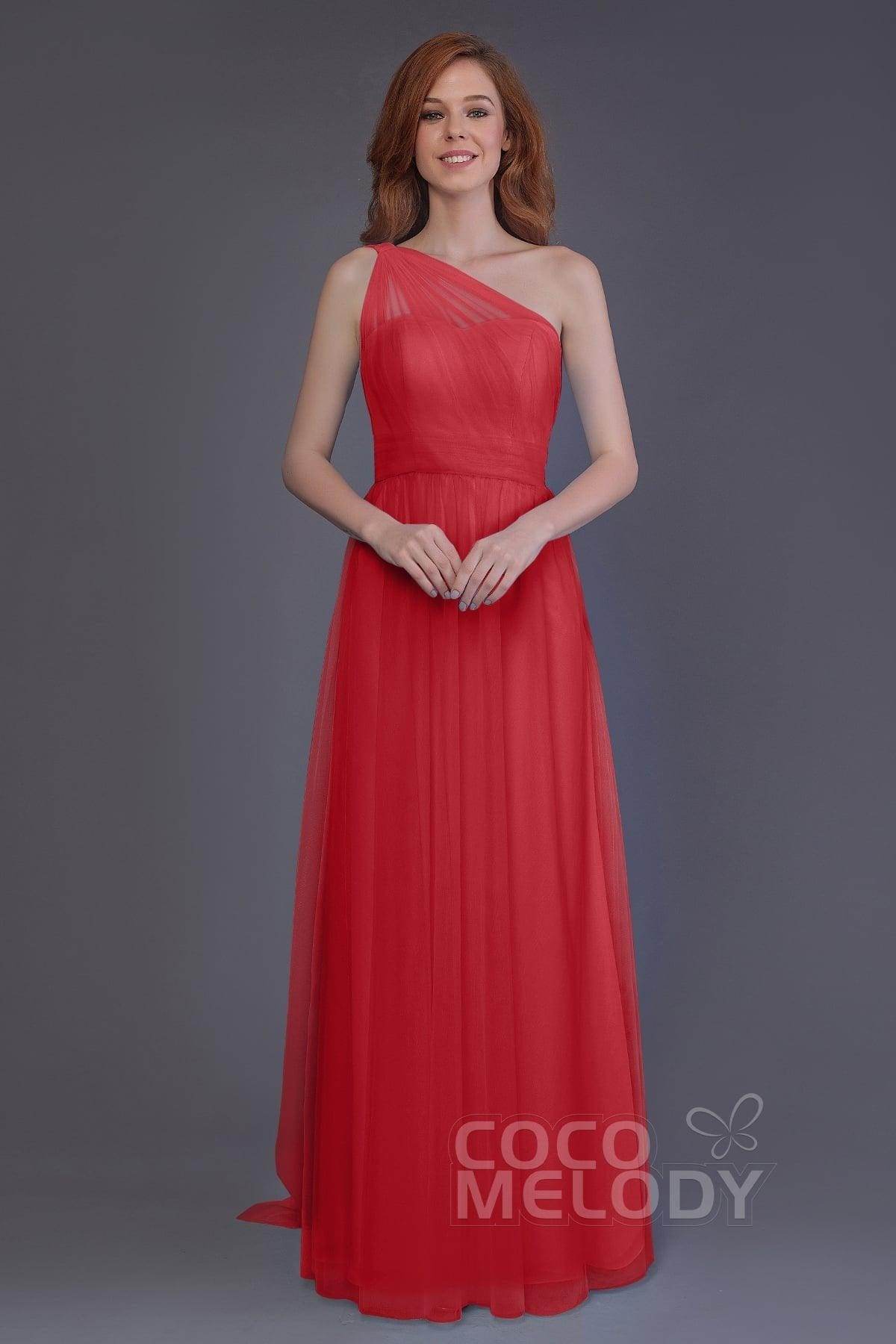 Sheath-Column Floor Length Tulle Bridesmaid Dress PR3556