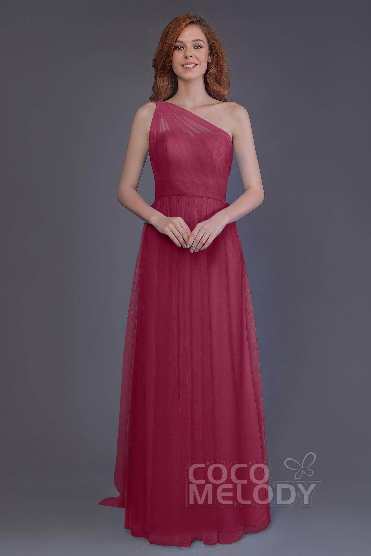 Sheath-Column Floor Length Tulle Bridesmaid Dress PR3556