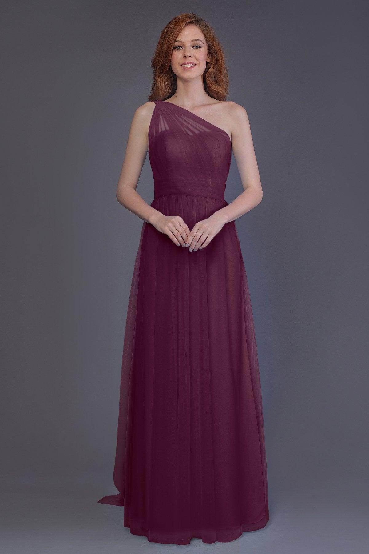 Sheath-Column Floor Length Tulle Bridesmaid Dress PR3556