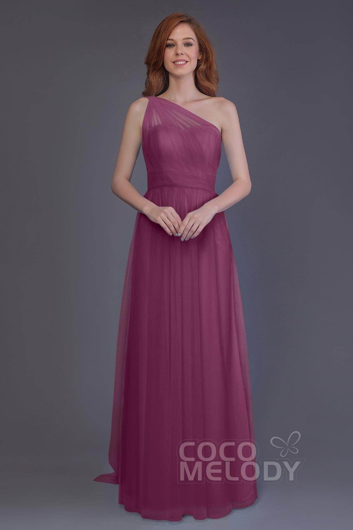 Sheath-Column Floor Length Tulle Bridesmaid Dress PR3556