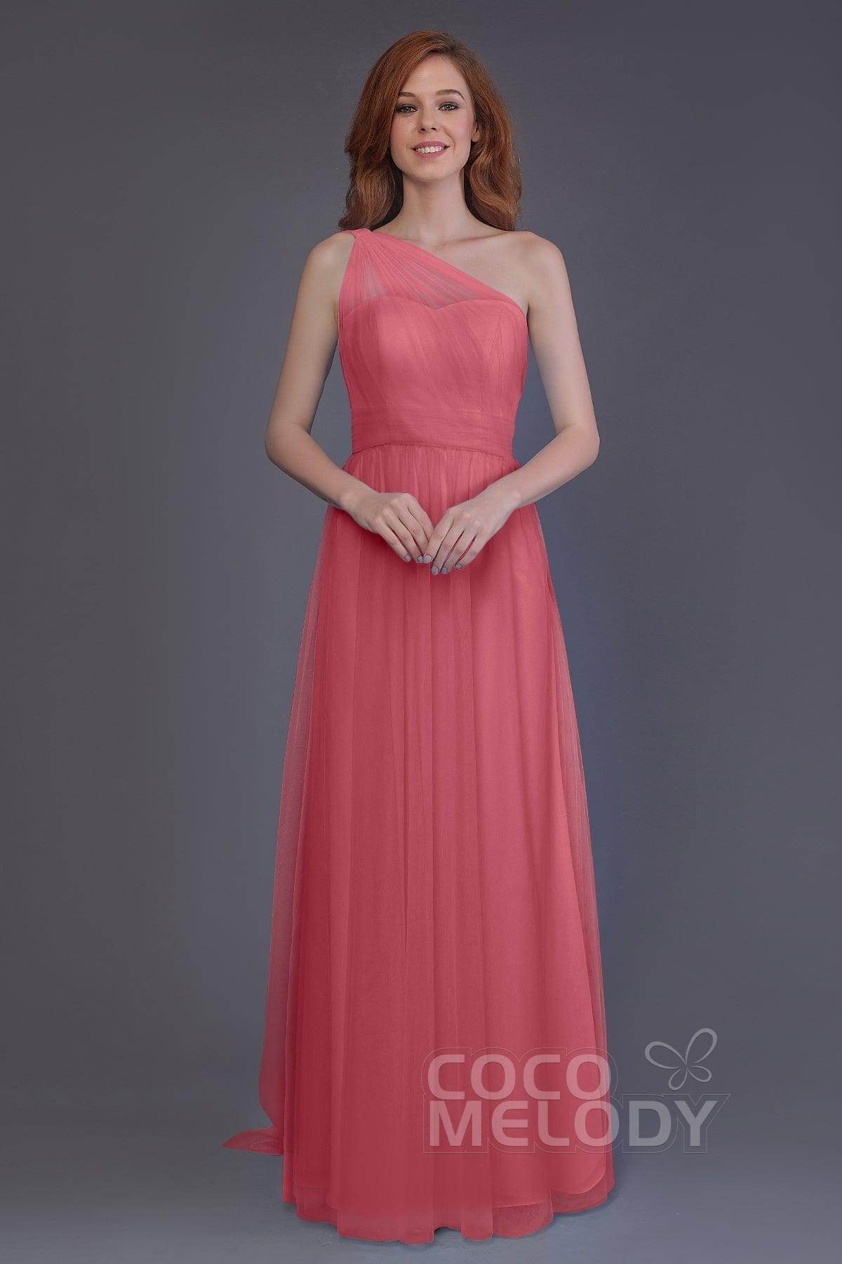 Sheath-Column Floor Length Tulle Bridesmaid Dress PR3556