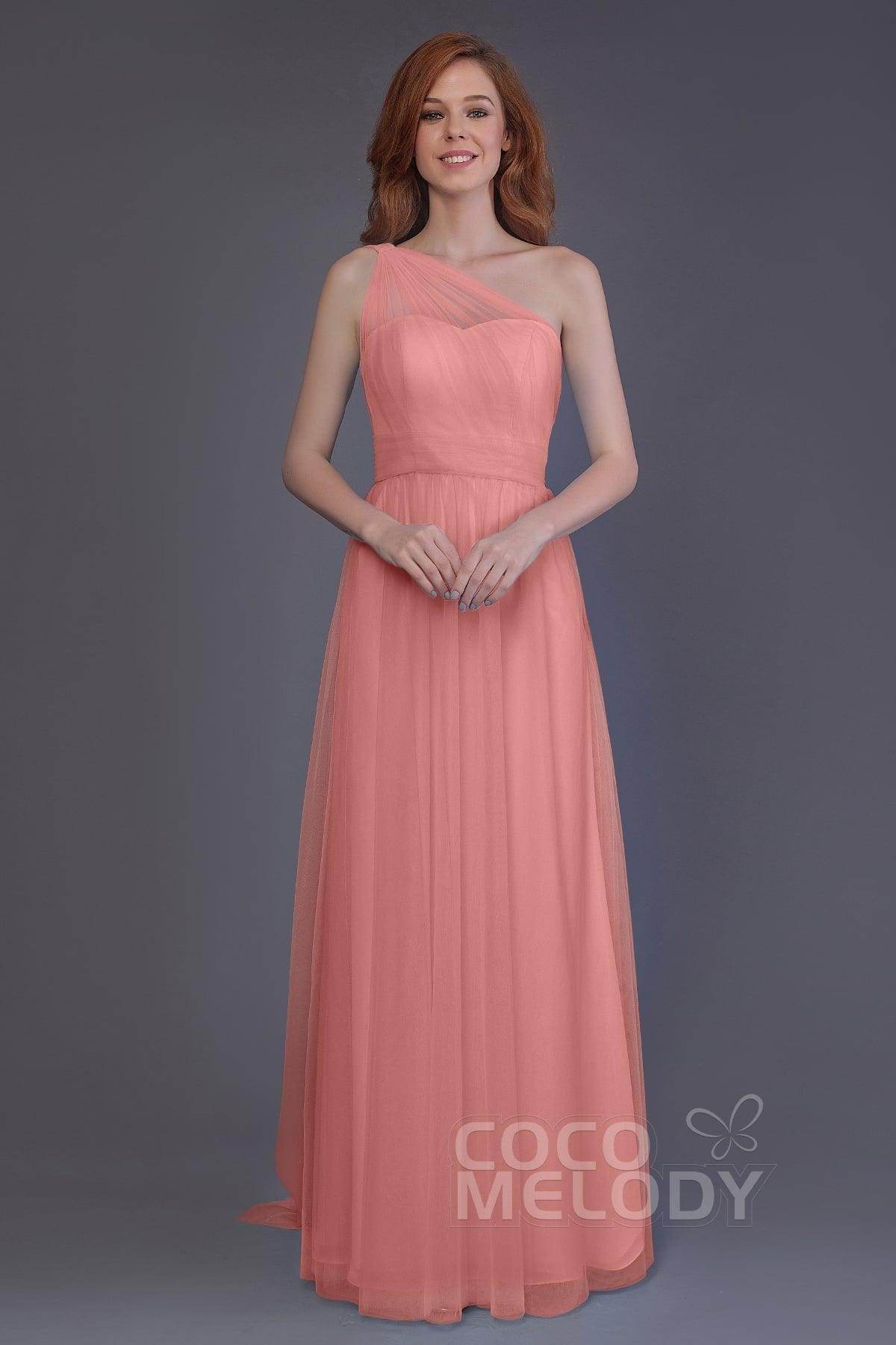 Sheath-Column Floor Length Tulle Bridesmaid Dress PR3556