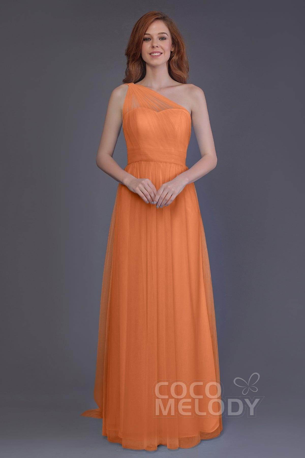 Sheath-Column Floor Length Tulle Bridesmaid Dress PR3556