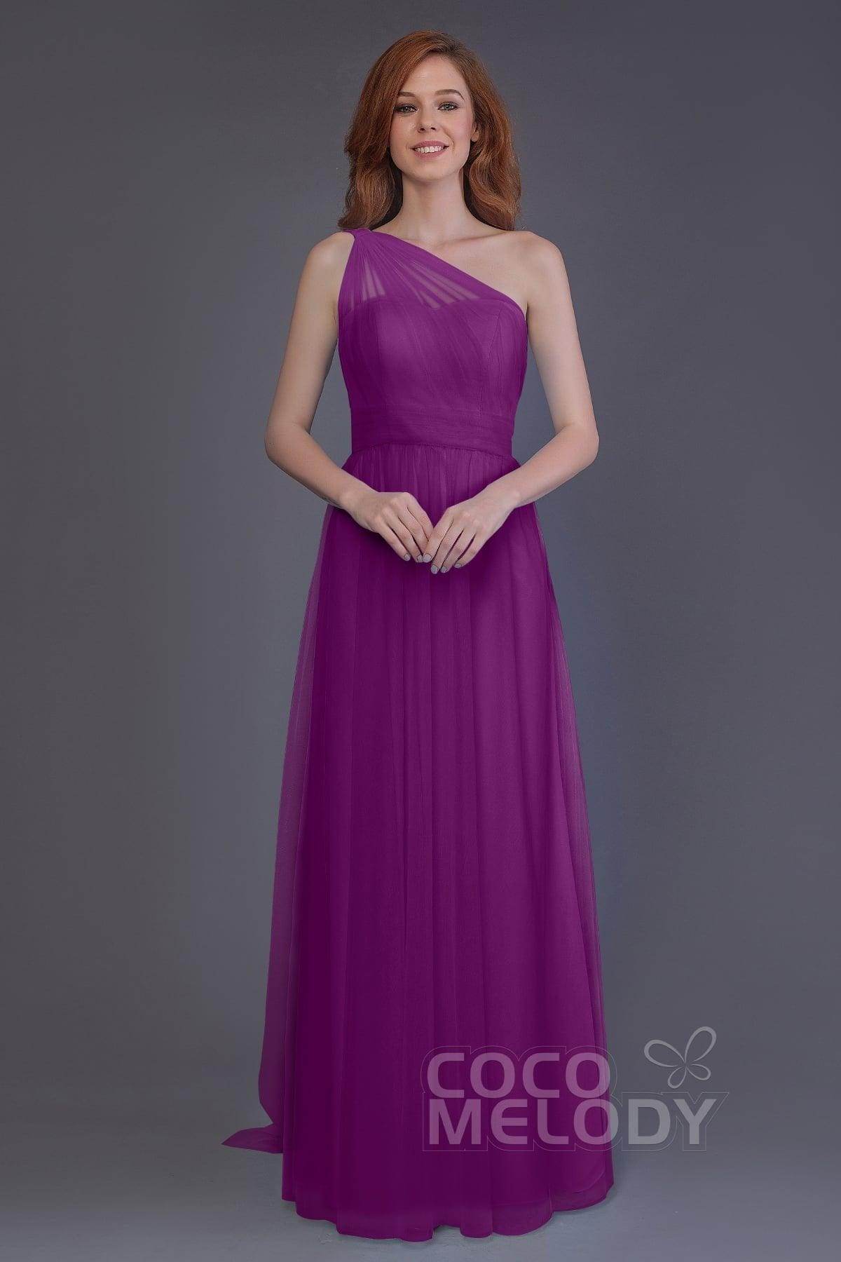 Sheath-Column Floor Length Tulle Bridesmaid Dress PR3556