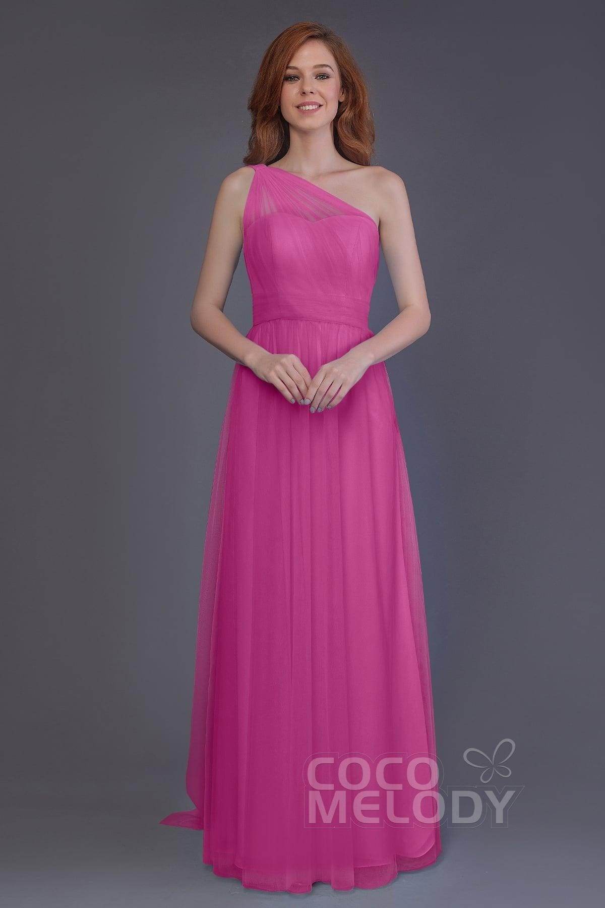 Sheath-Column Floor Length Tulle Bridesmaid Dress PR3556