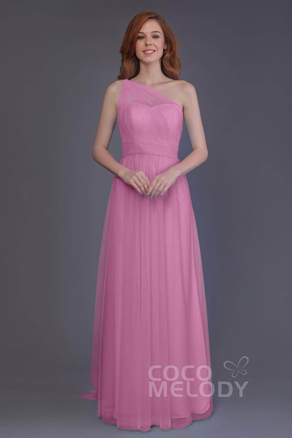 Sheath-Column Floor Length Tulle Bridesmaid Dress PR3556