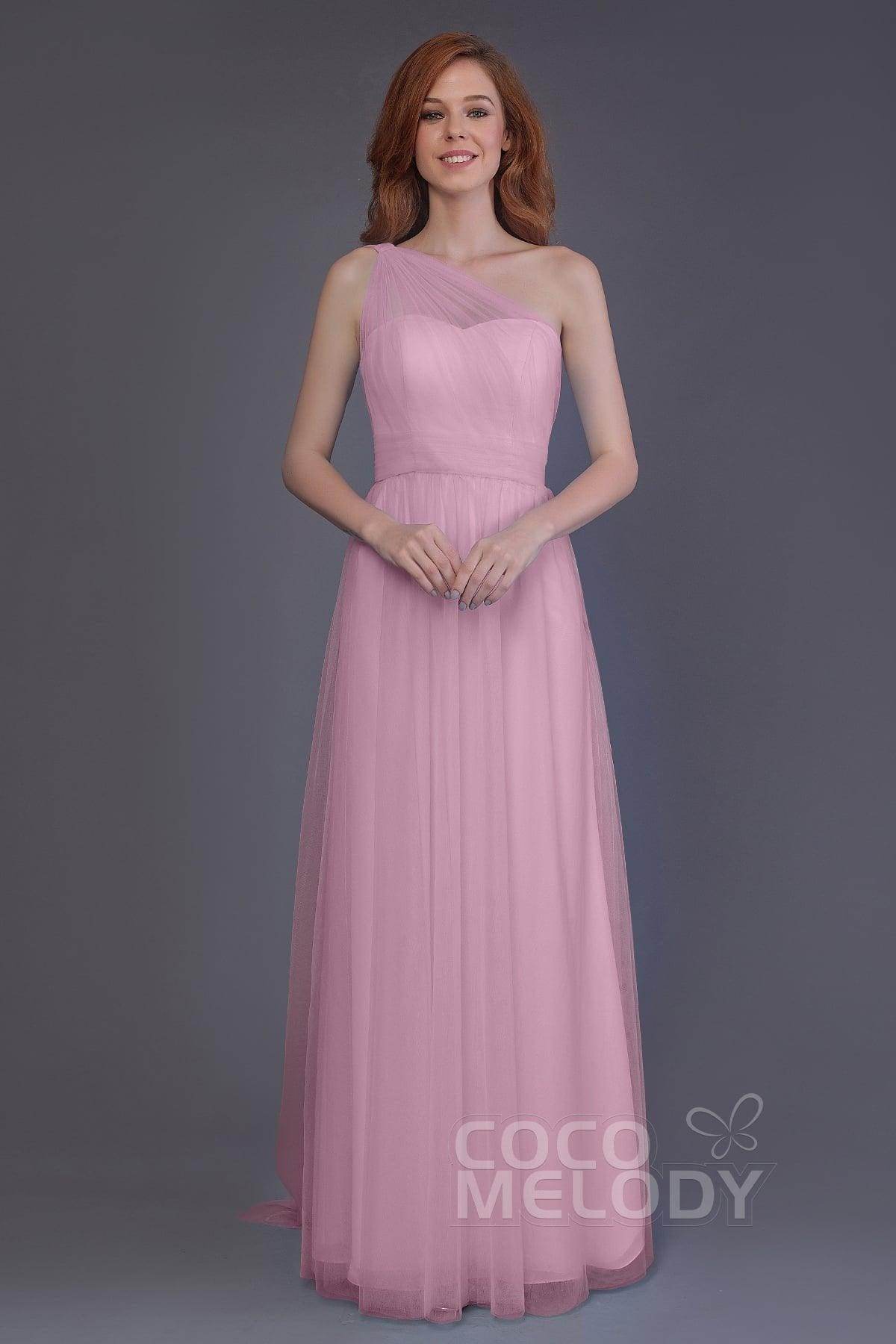 Sheath-Column Floor Length Tulle Bridesmaid Dress PR3556