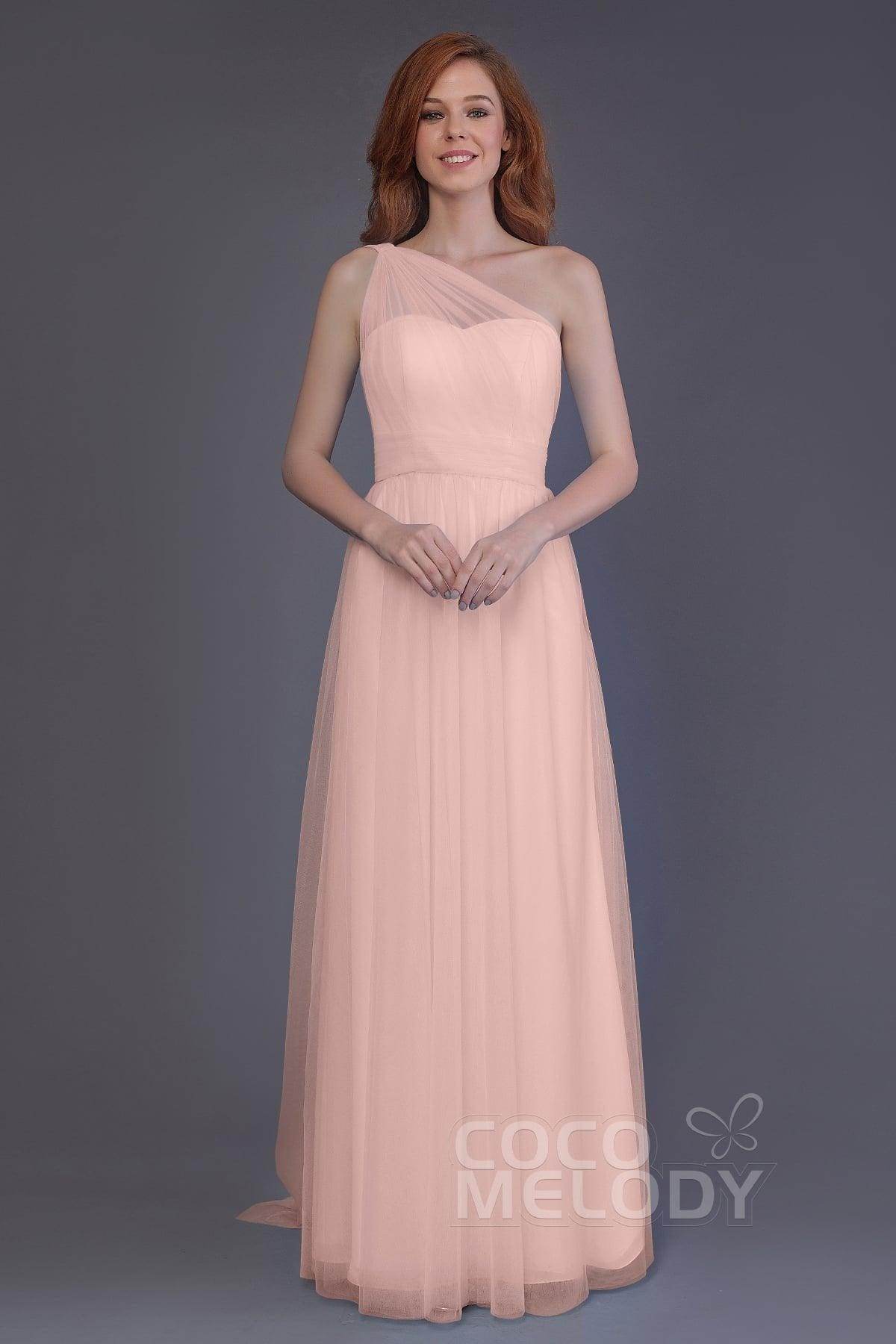 Sheath-Column Floor Length Tulle Bridesmaid Dress PR3556