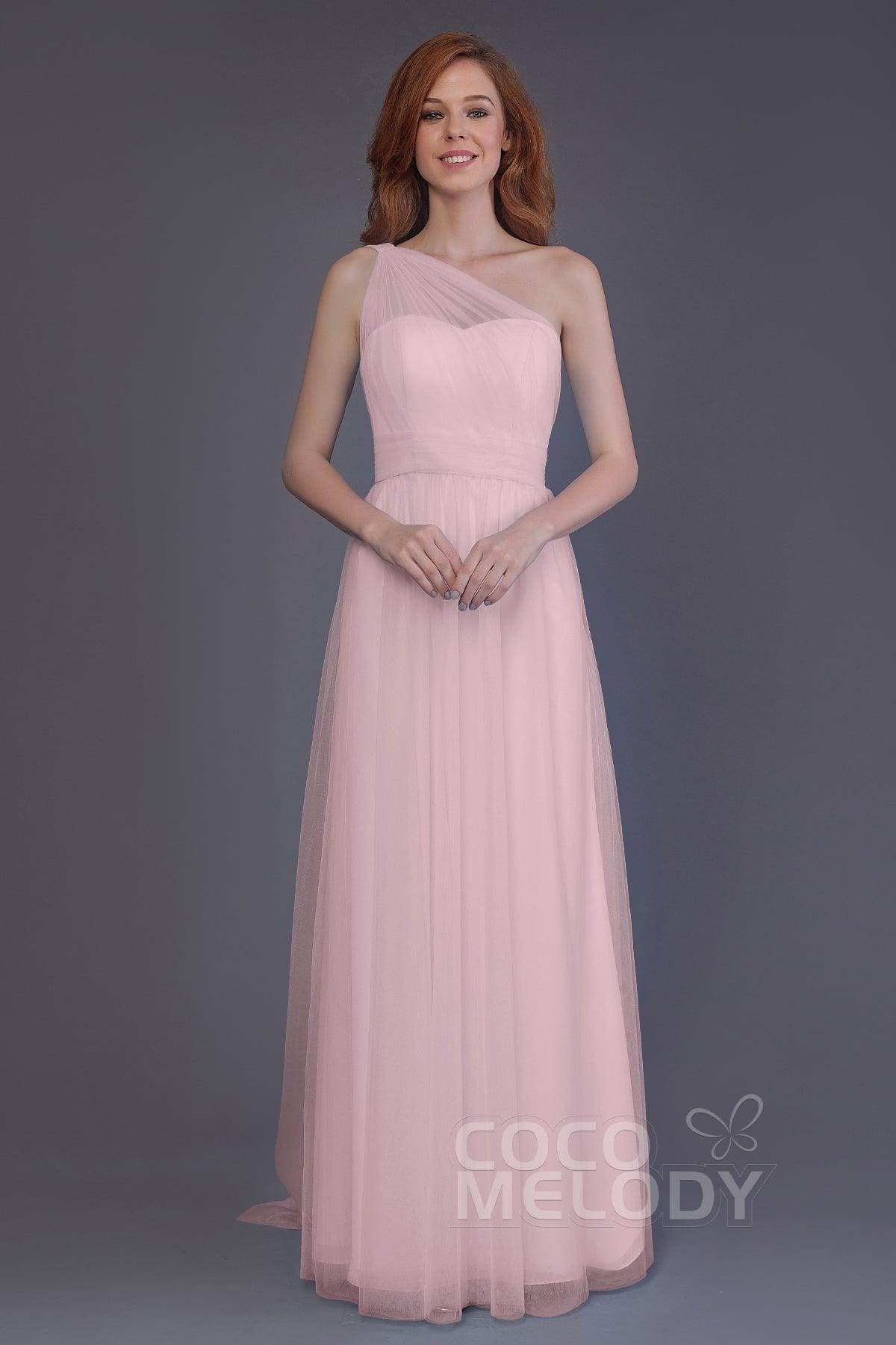 Sheath-Column Floor Length Tulle Bridesmaid Dress PR3556