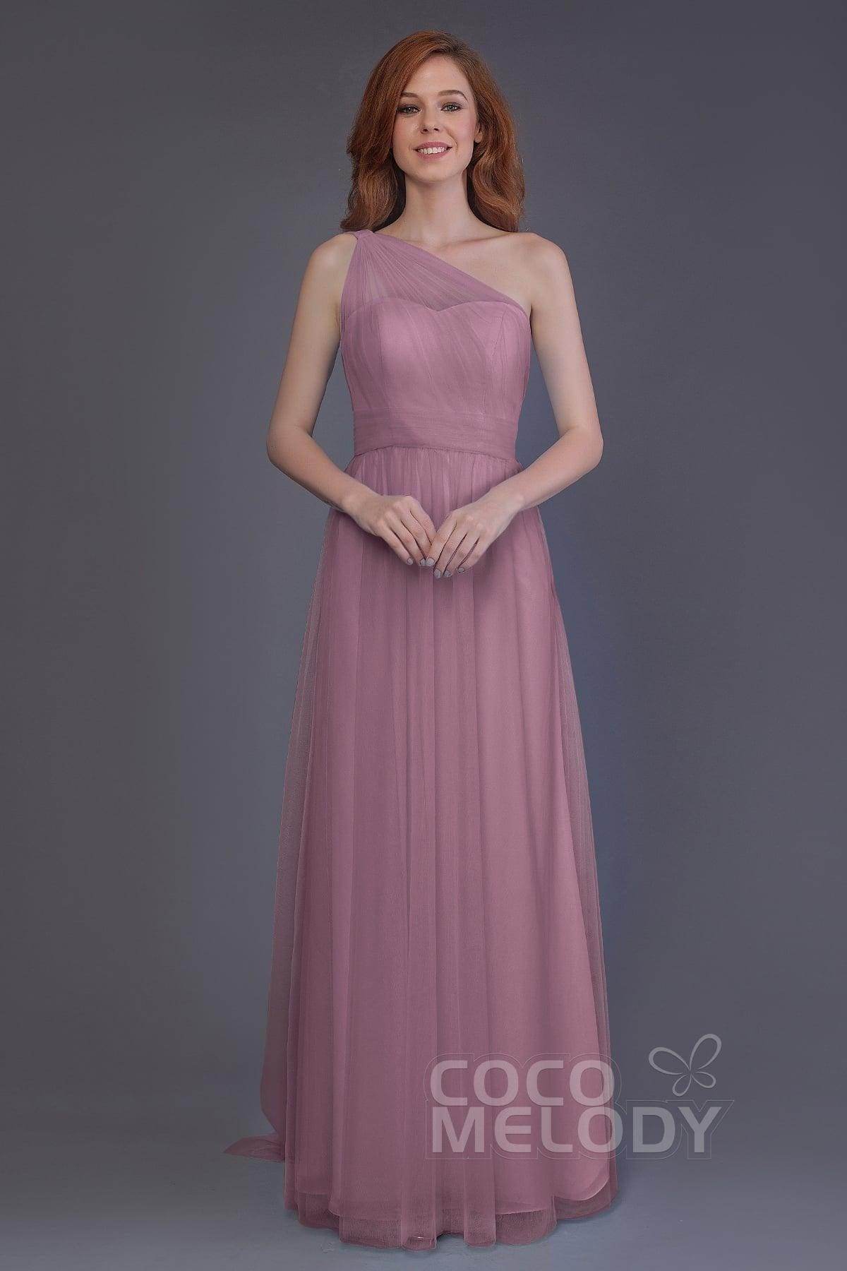 Sheath-Column Floor Length Tulle Bridesmaid Dress PR3556