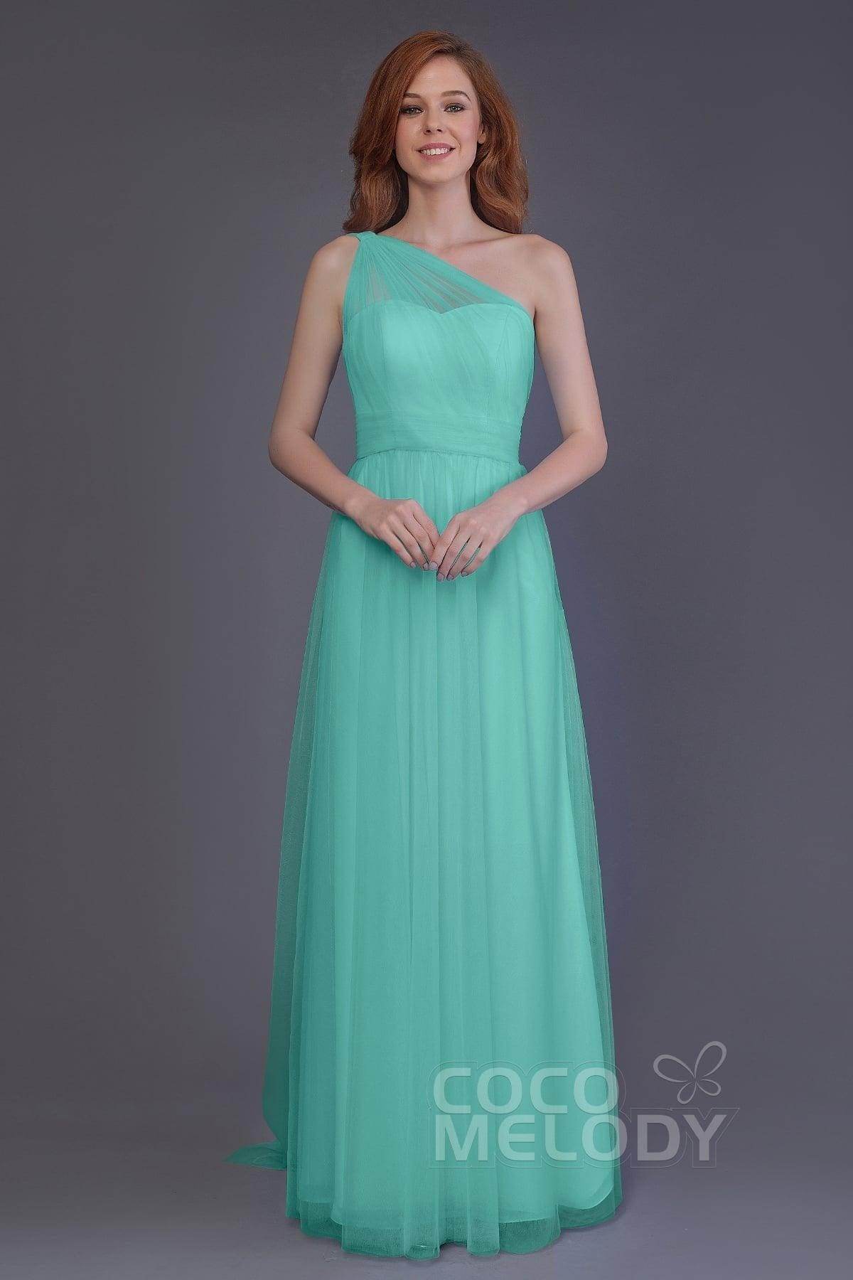 Sheath-Column Floor Length Tulle Bridesmaid Dress PR3556