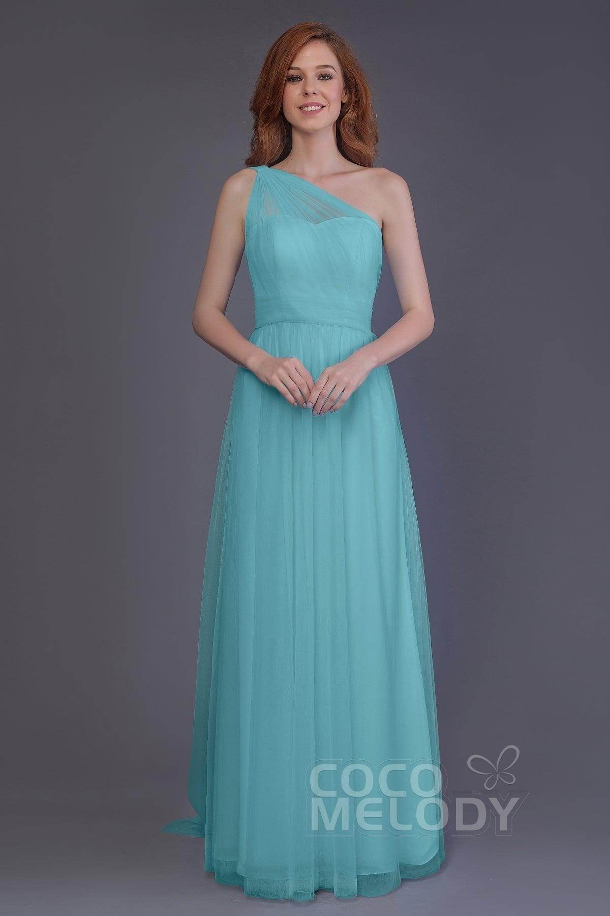Sheath-Column Floor Length Tulle Bridesmaid Dress PR3556