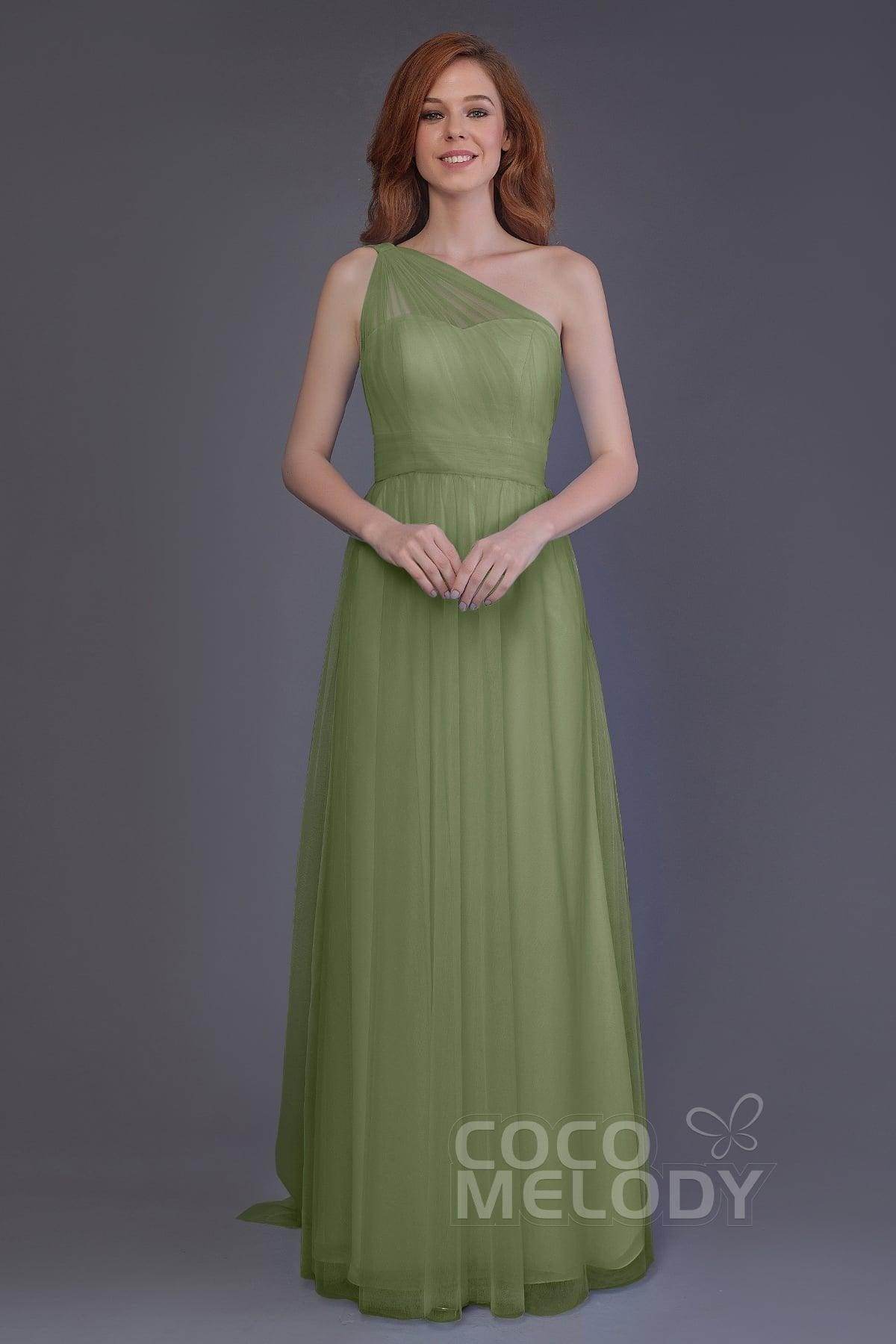 Sheath-Column Floor Length Tulle Bridesmaid Dress PR3556