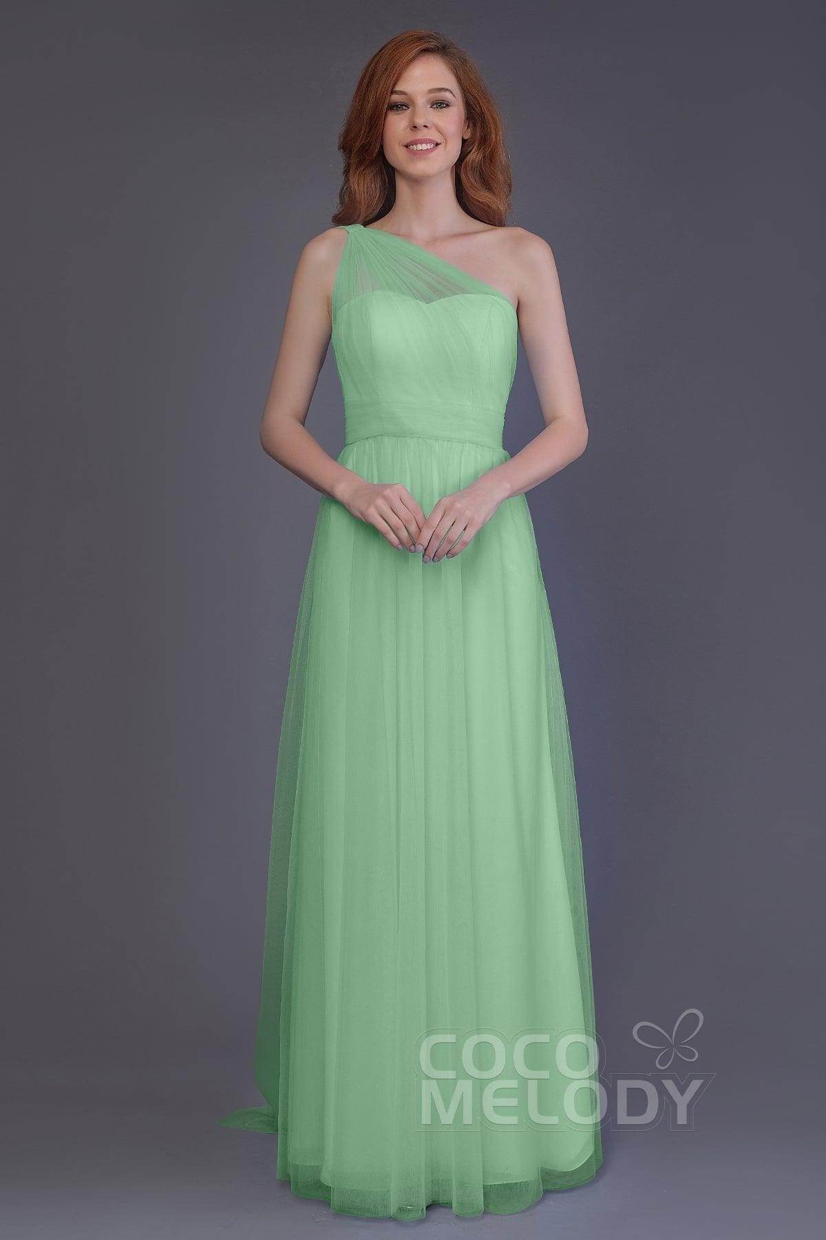 Sheath-Column Floor Length Tulle Bridesmaid Dress PR3556