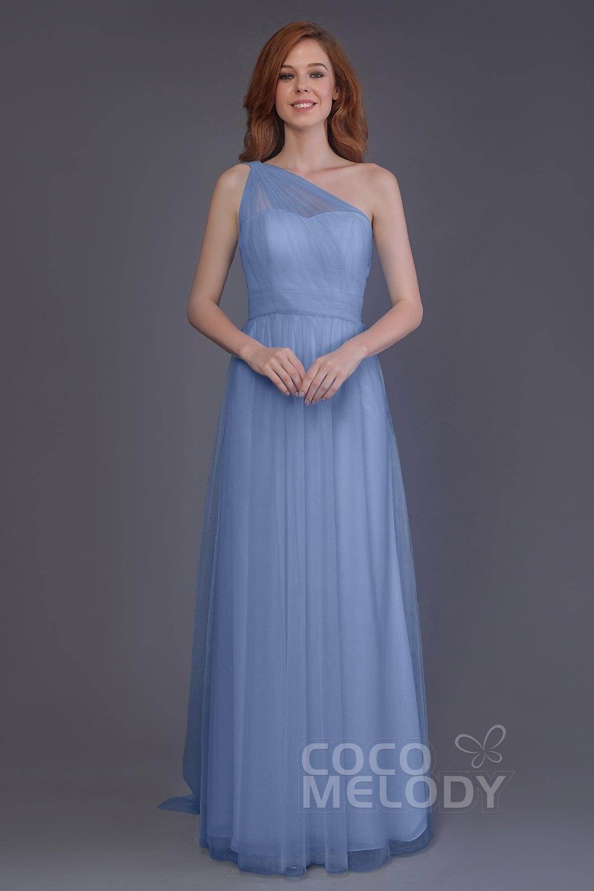 Sheath-Column Floor Length Tulle Bridesmaid Dress PR3556