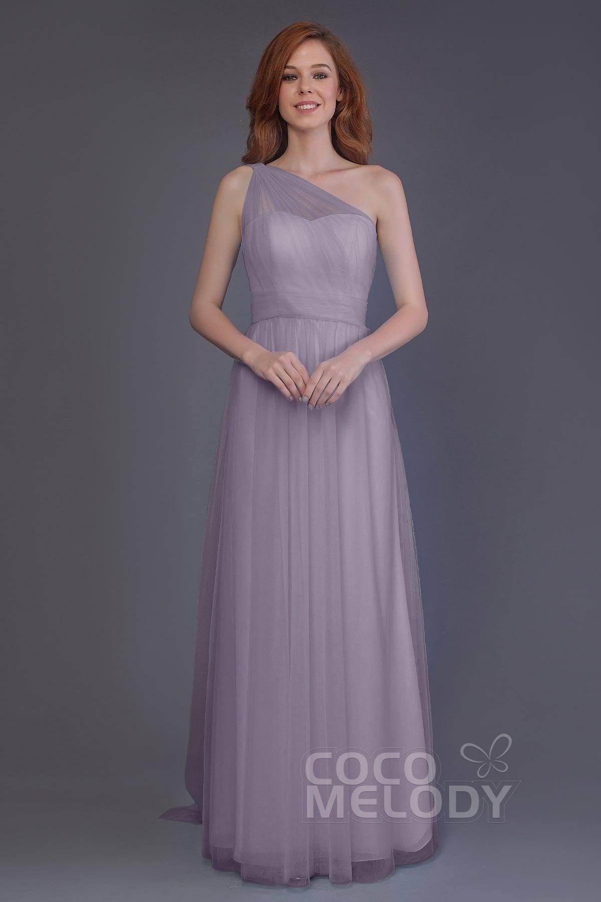 Sheath-Column Floor Length Tulle Bridesmaid Dress PR3556