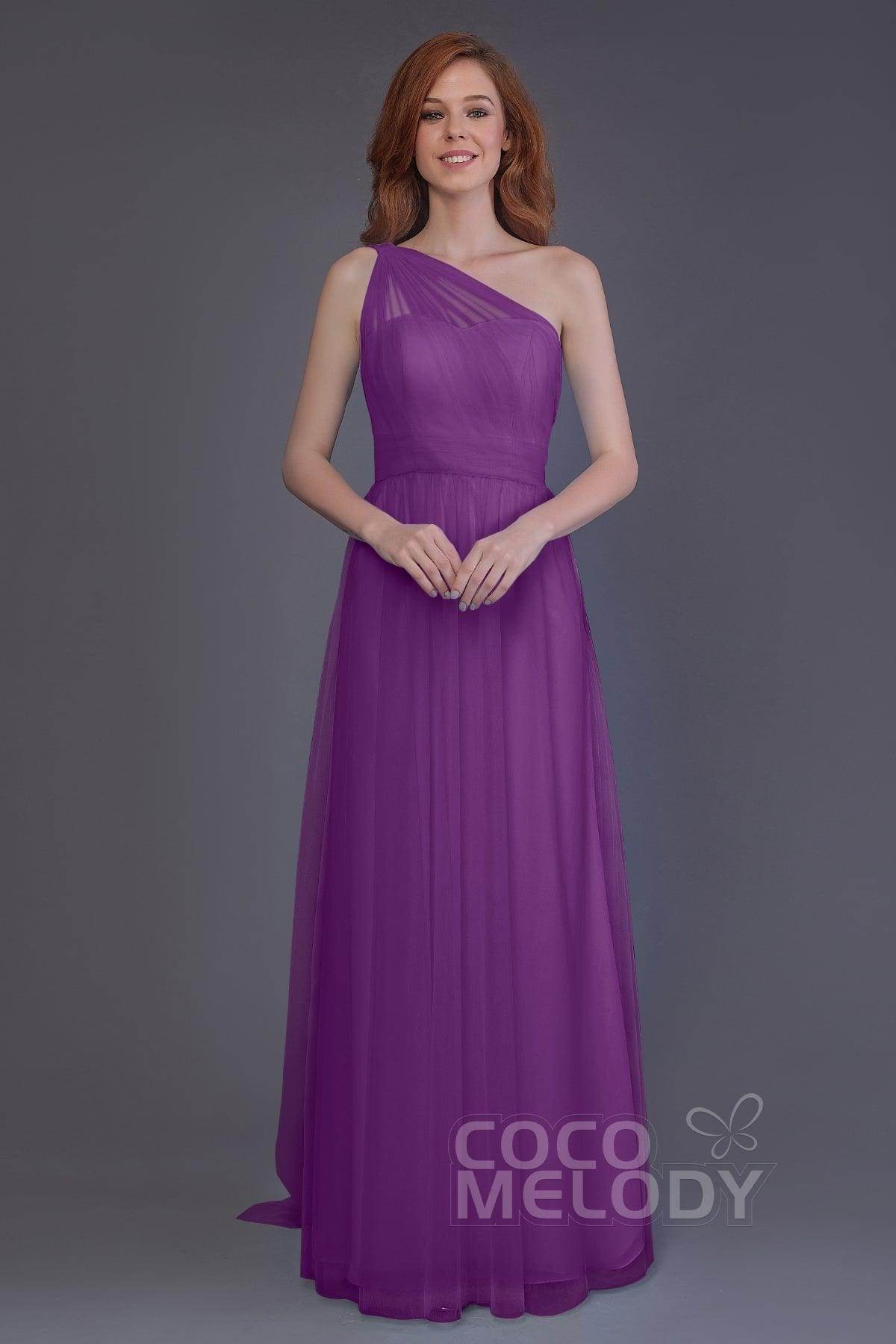 Sheath-Column Floor Length Tulle Bridesmaid Dress PR3556