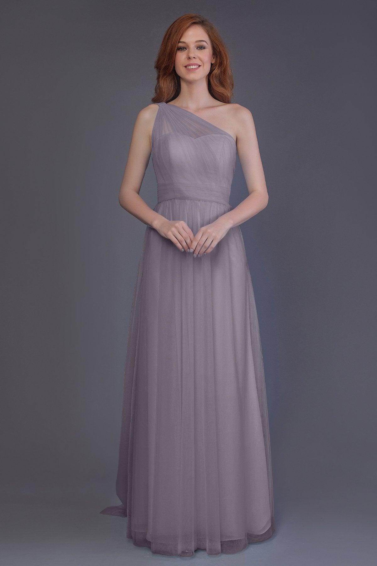 Sheath-Column Floor Length Tulle Bridesmaid Dress PR3556