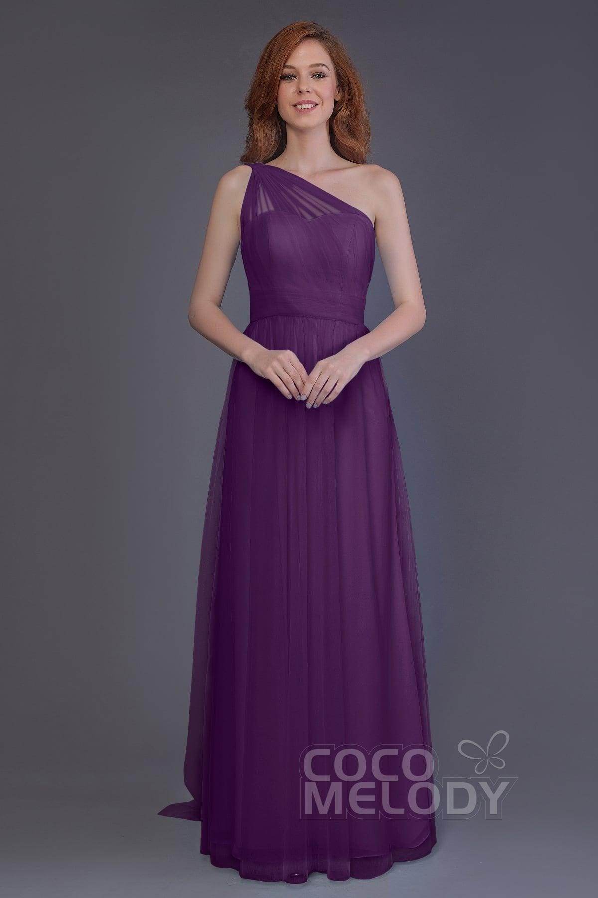 Sheath-Column Floor Length Tulle Bridesmaid Dress PR3556