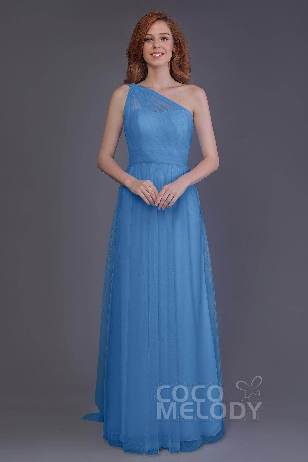 Sheath-Column Floor Length Tulle Bridesmaid Dress PR3556