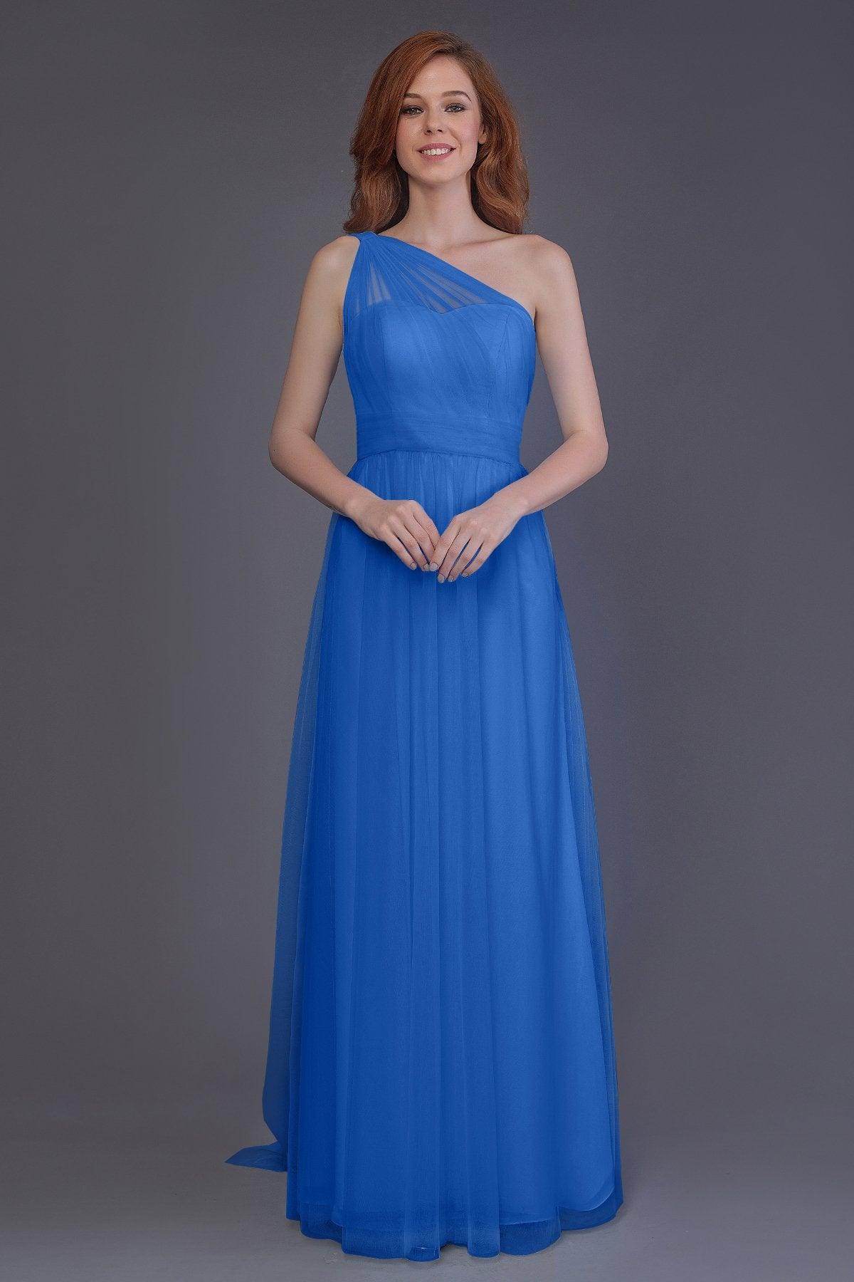 Sheath-Column Floor Length Tulle Bridesmaid Dress PR3556