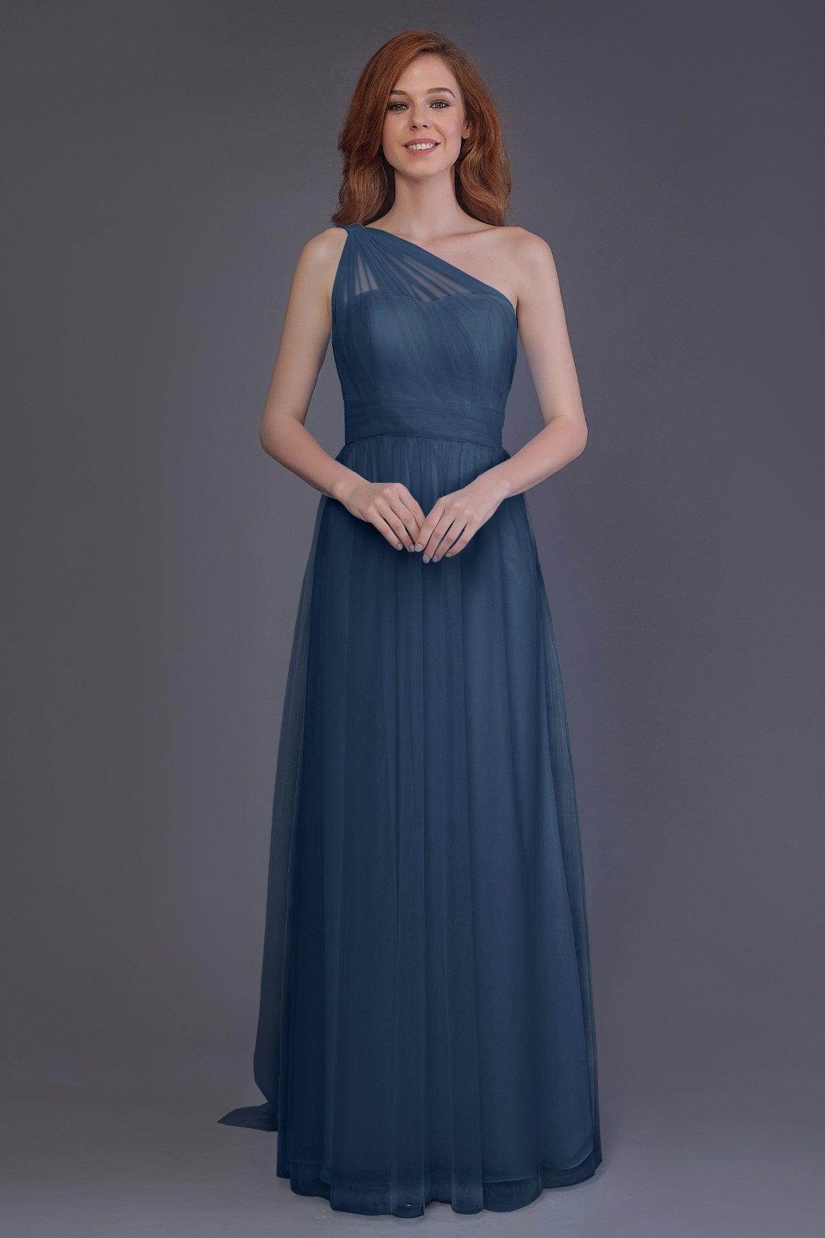 Sheath-Column Floor Length Tulle Bridesmaid Dress PR3556