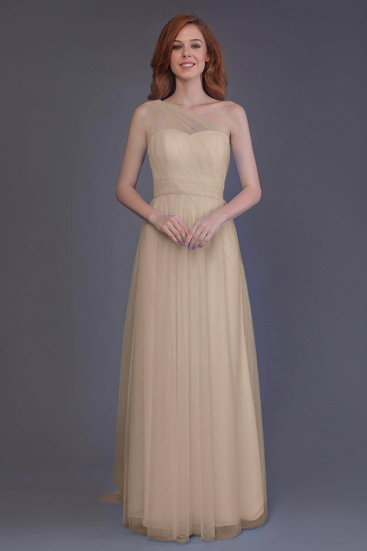 Sheath-Column Floor Length Tulle Bridesmaid Dress PR3556