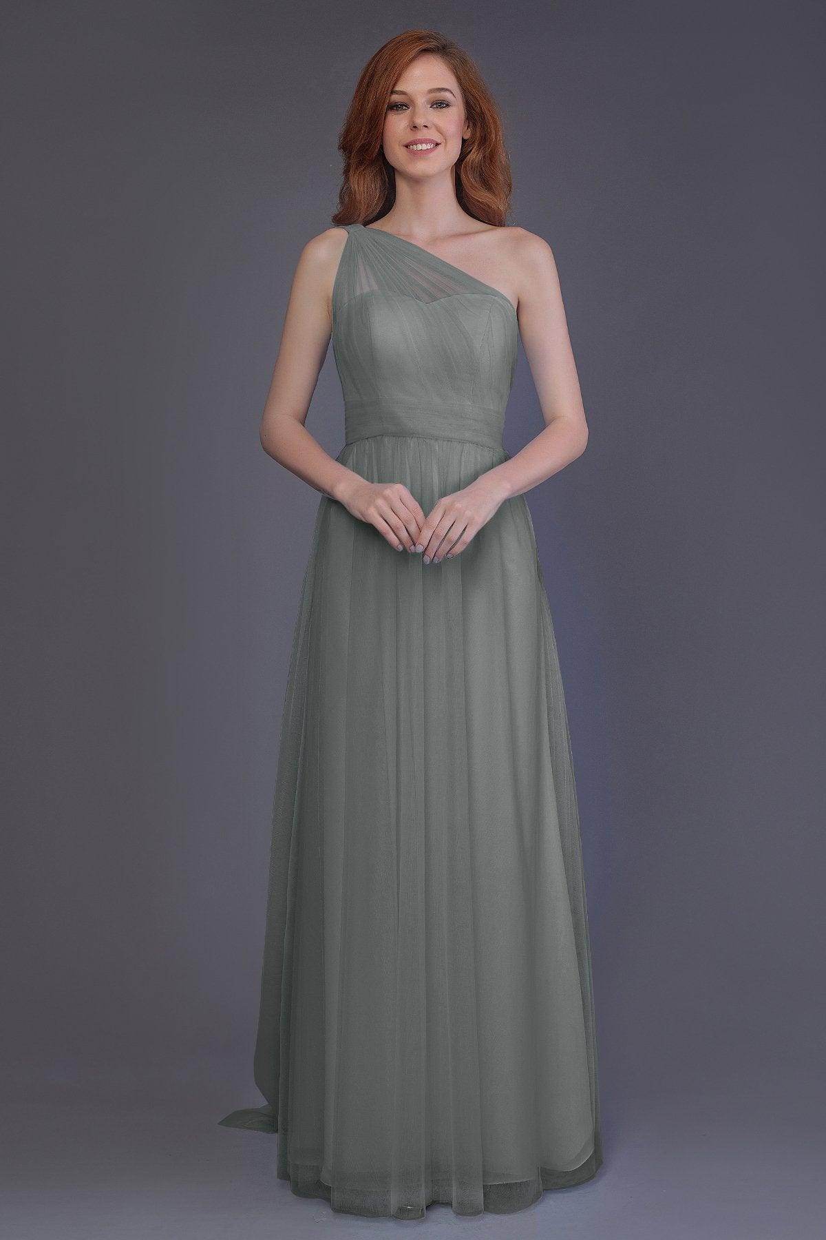 Sheath-Column Floor Length Tulle Bridesmaid Dress PR3556