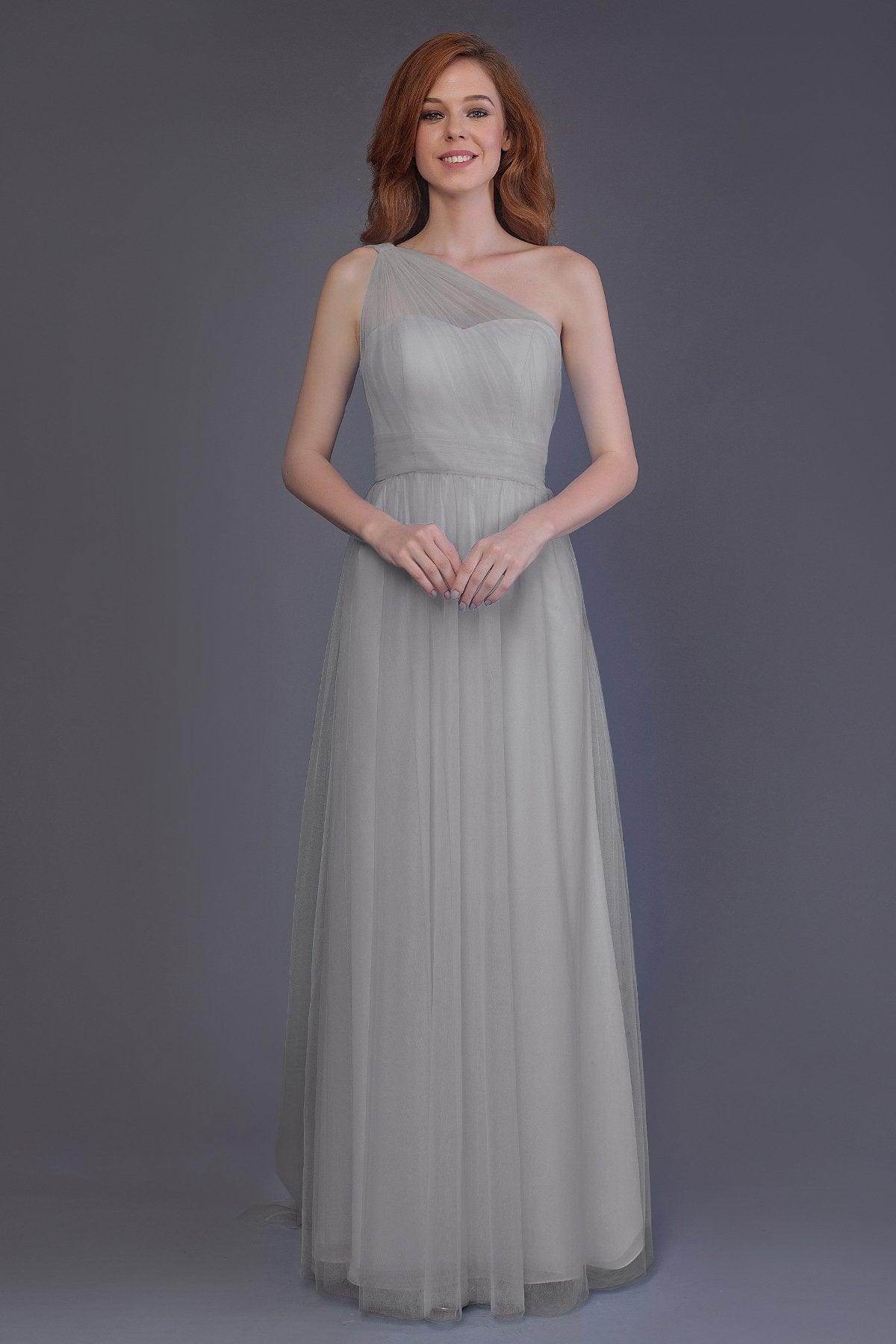 Sheath-Column Floor Length Tulle Bridesmaid Dress PR3556