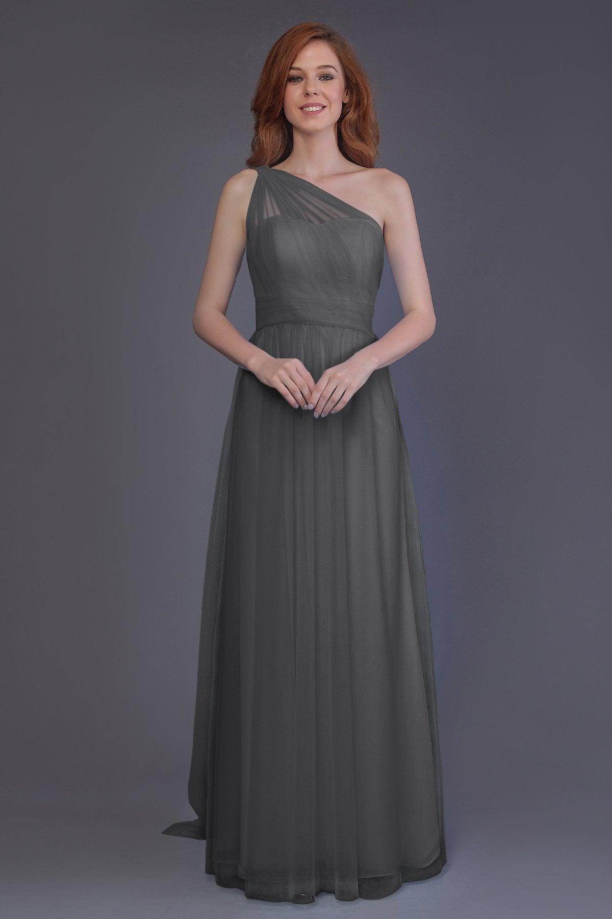 Sheath-Column Floor Length Tulle Bridesmaid Dress PR3556