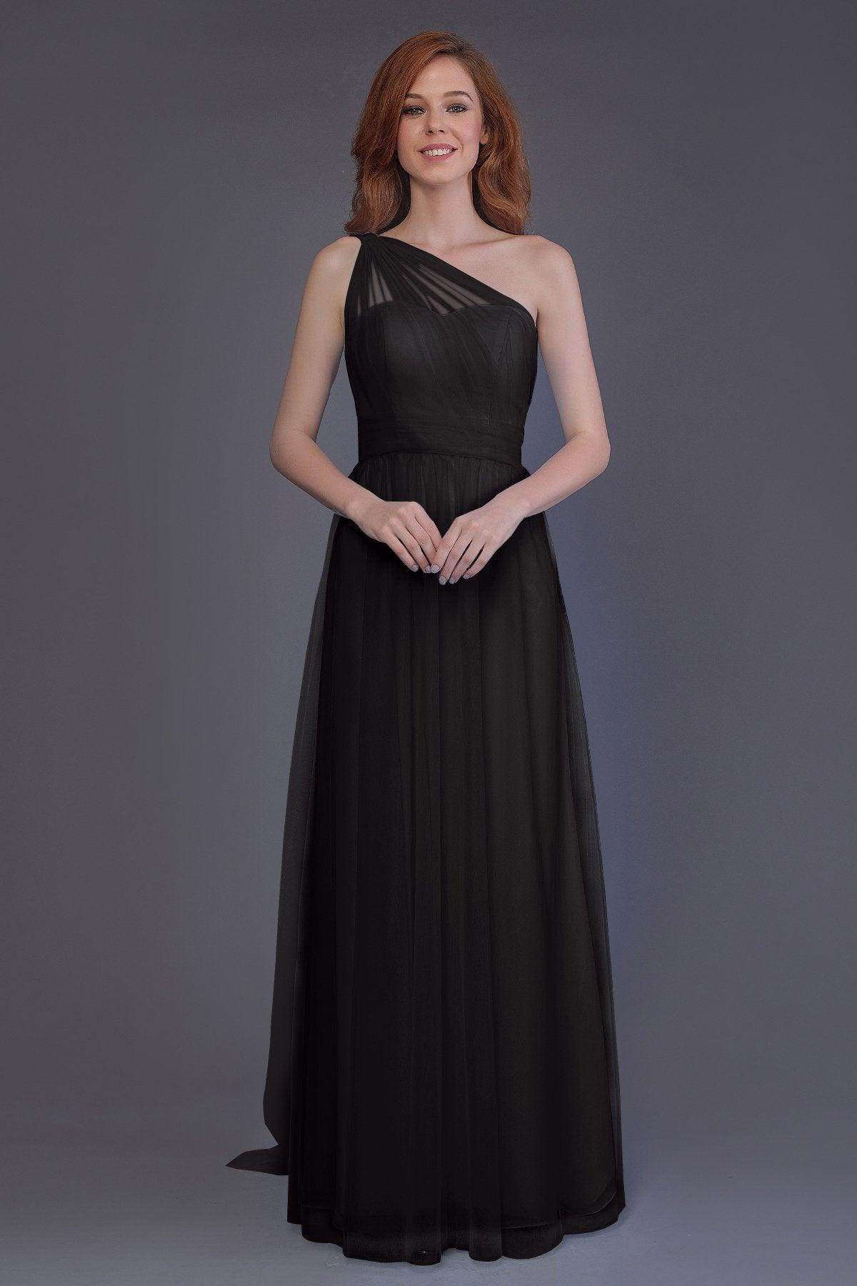 Sheath-Column Floor Length Tulle Bridesmaid Dress PR3556