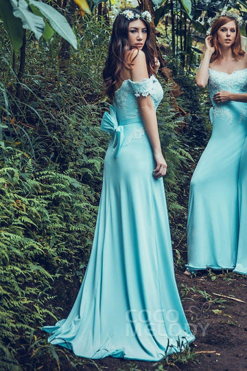 Sheath Sweep Train Knitted Fabric Bridesmaid Dress PR3561